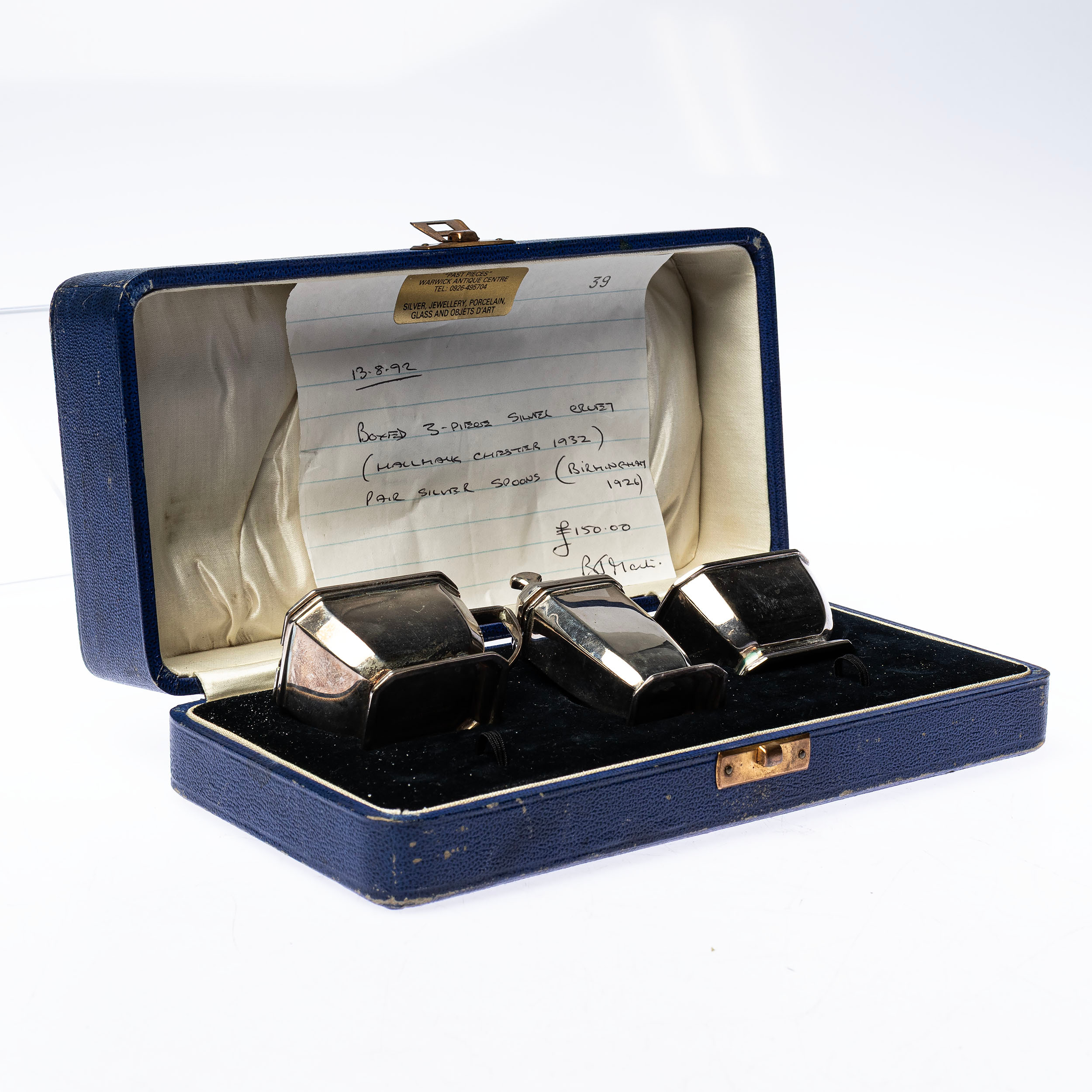 KRYDDSET, 3 delar, Engelskt Silver, Chester 1932.