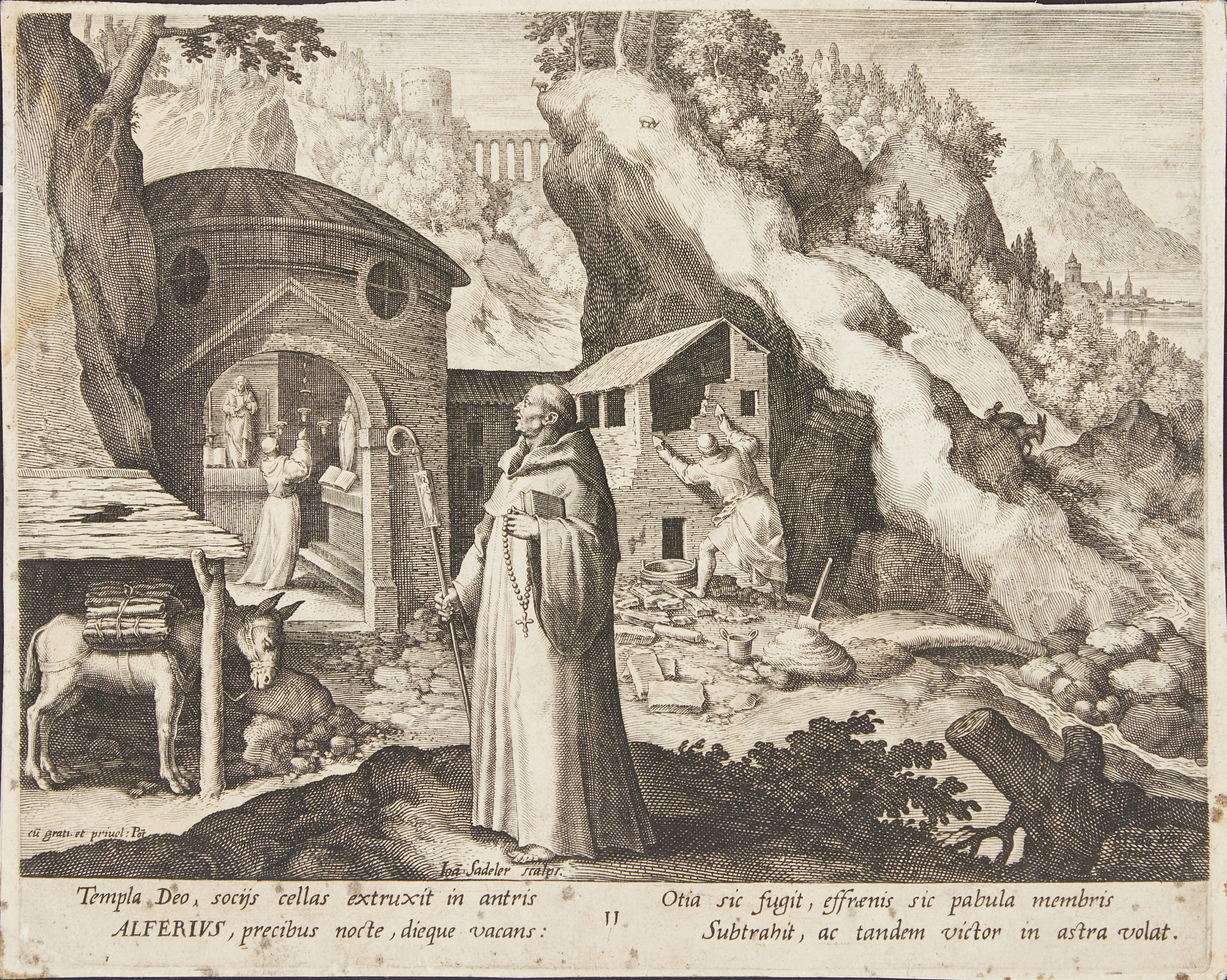 Raphael Sadeler (Nederländerna 1561-1630) och Jan Sadeler (1550-1600). Efter Maerten de Vos (1532-1603). Tre gravyer ur "Trophaeum Vitae Solitariae".