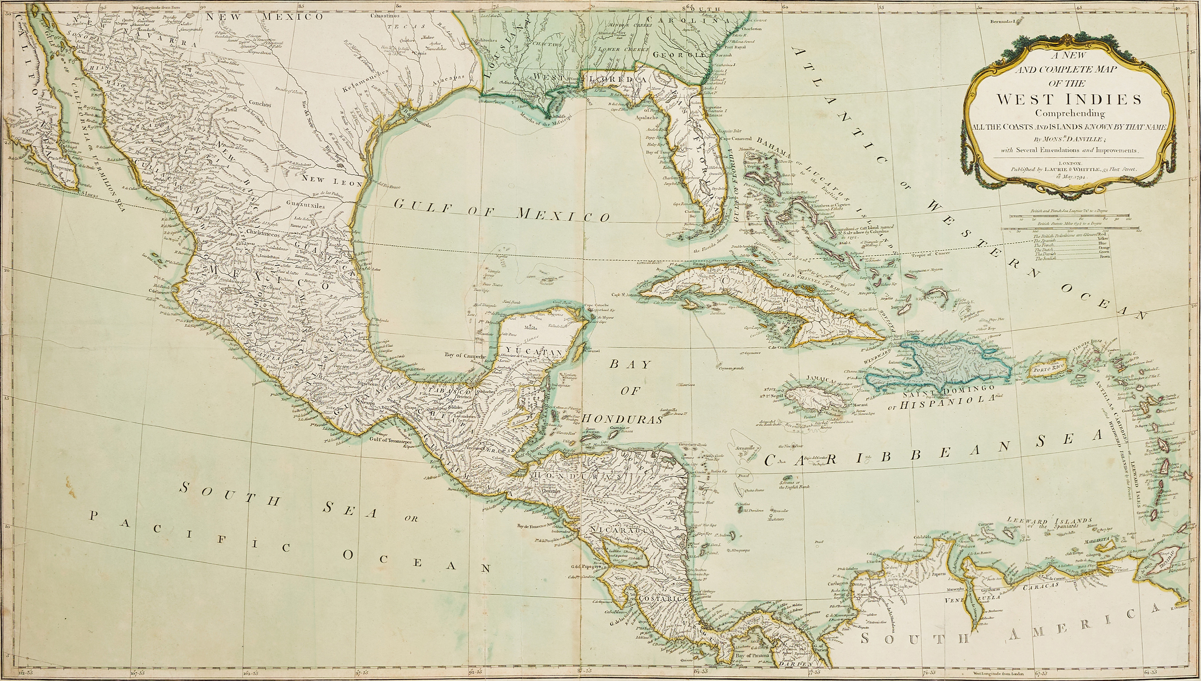 D'ANVILLE/LAURIE & WHITTLE, A New and Complete Map of The West Indies, 1794.