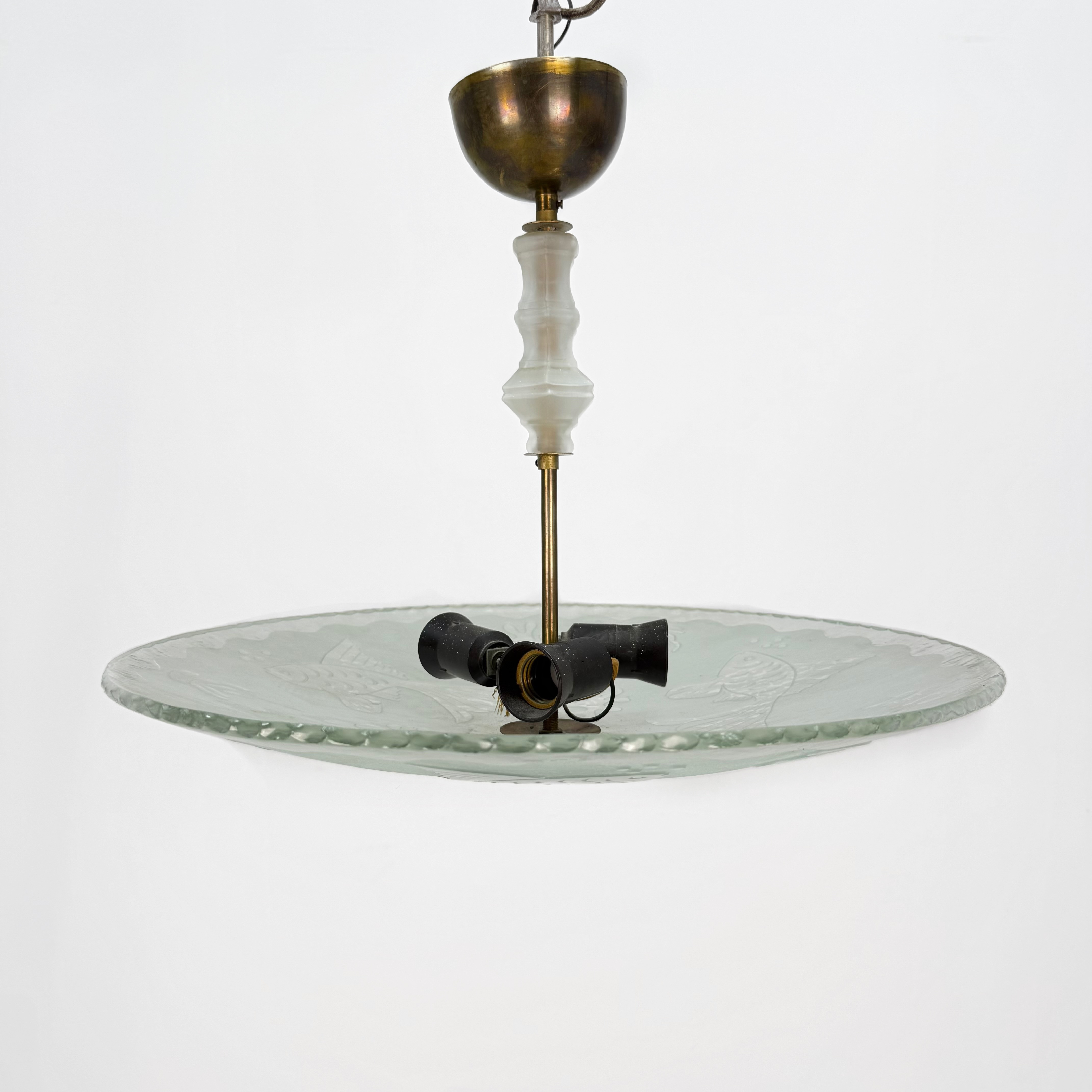 TAKLAMPA - Glas och mässing, Swedish Modern, 1930/40-tal.