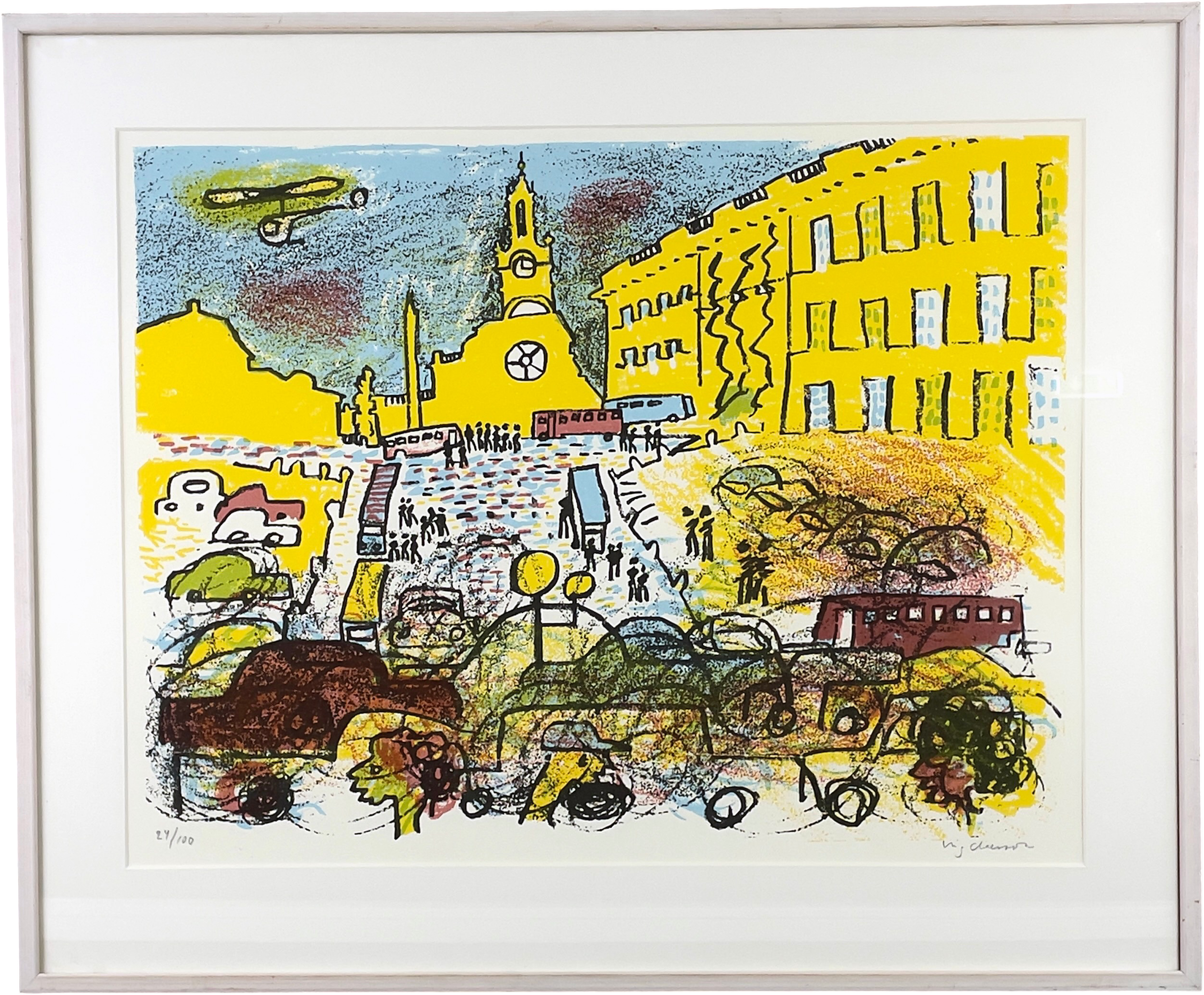 STIG (SLAS) CLAESSON. Vy över Slottsbacken och Storkyrkan, färglitografi, signerad & numrerad 24/100.