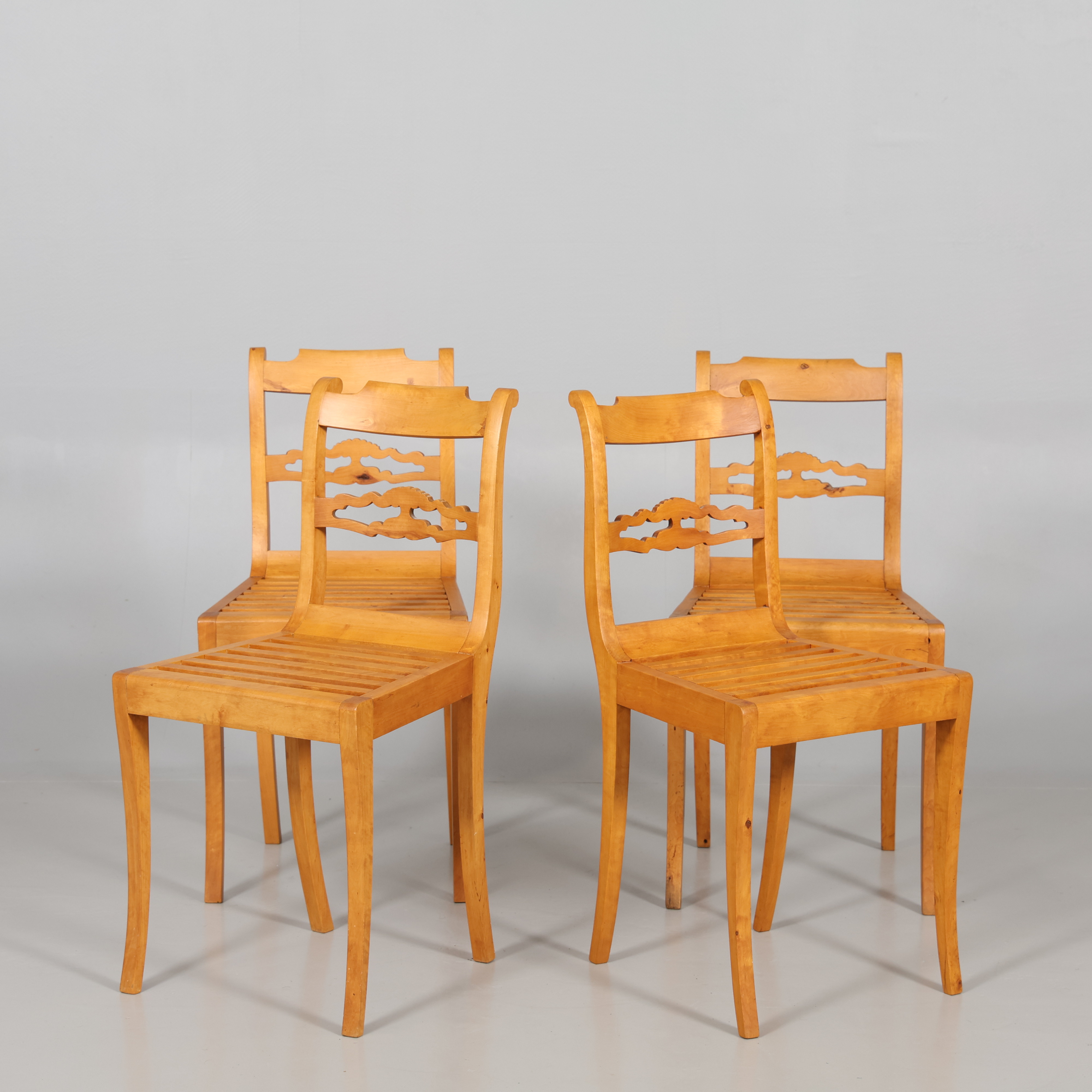STOLAR 4 st björk, Biedermeier 1800-tal.