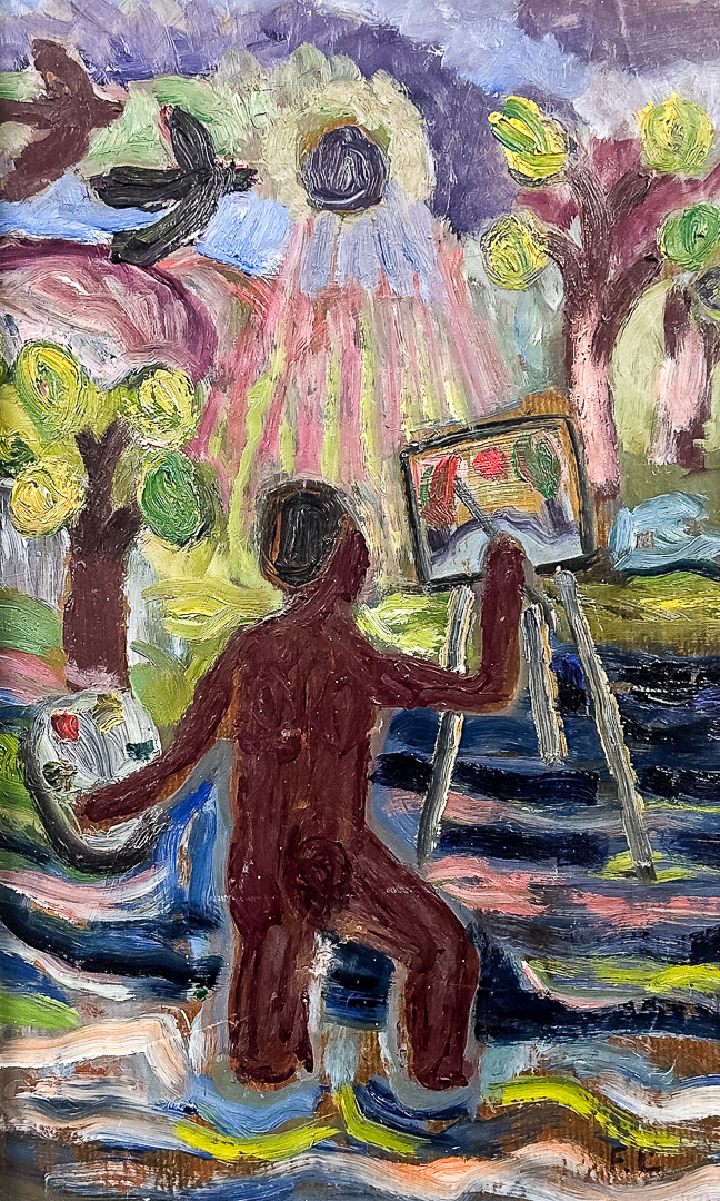 FRANS LARSSON. OLJA PÅ PANNÅ, monogramsignerad.