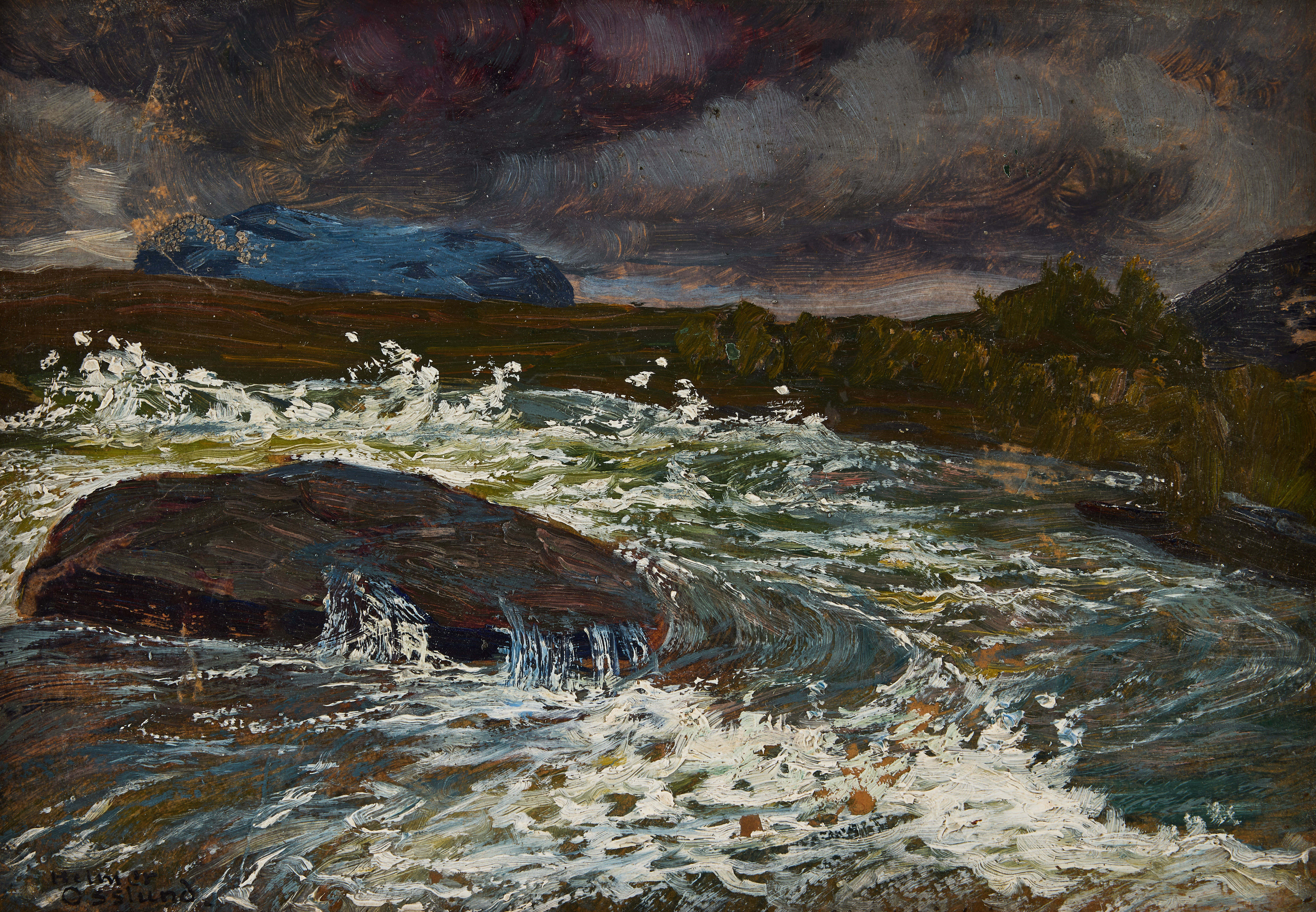 HELMER OSSLUND. Motiv med fjällfors.