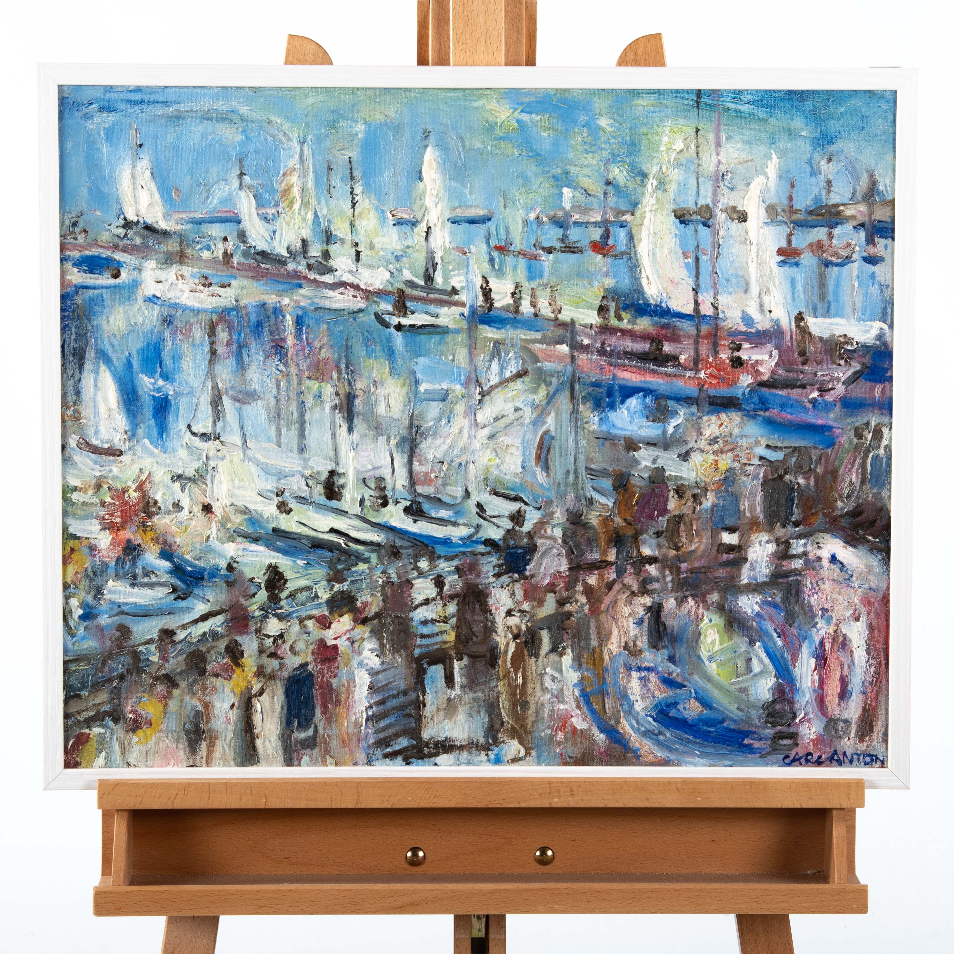 CARL ANTON AXELSSON. Olja på duk. Hamnvy med segelbåtar. Marstrand.