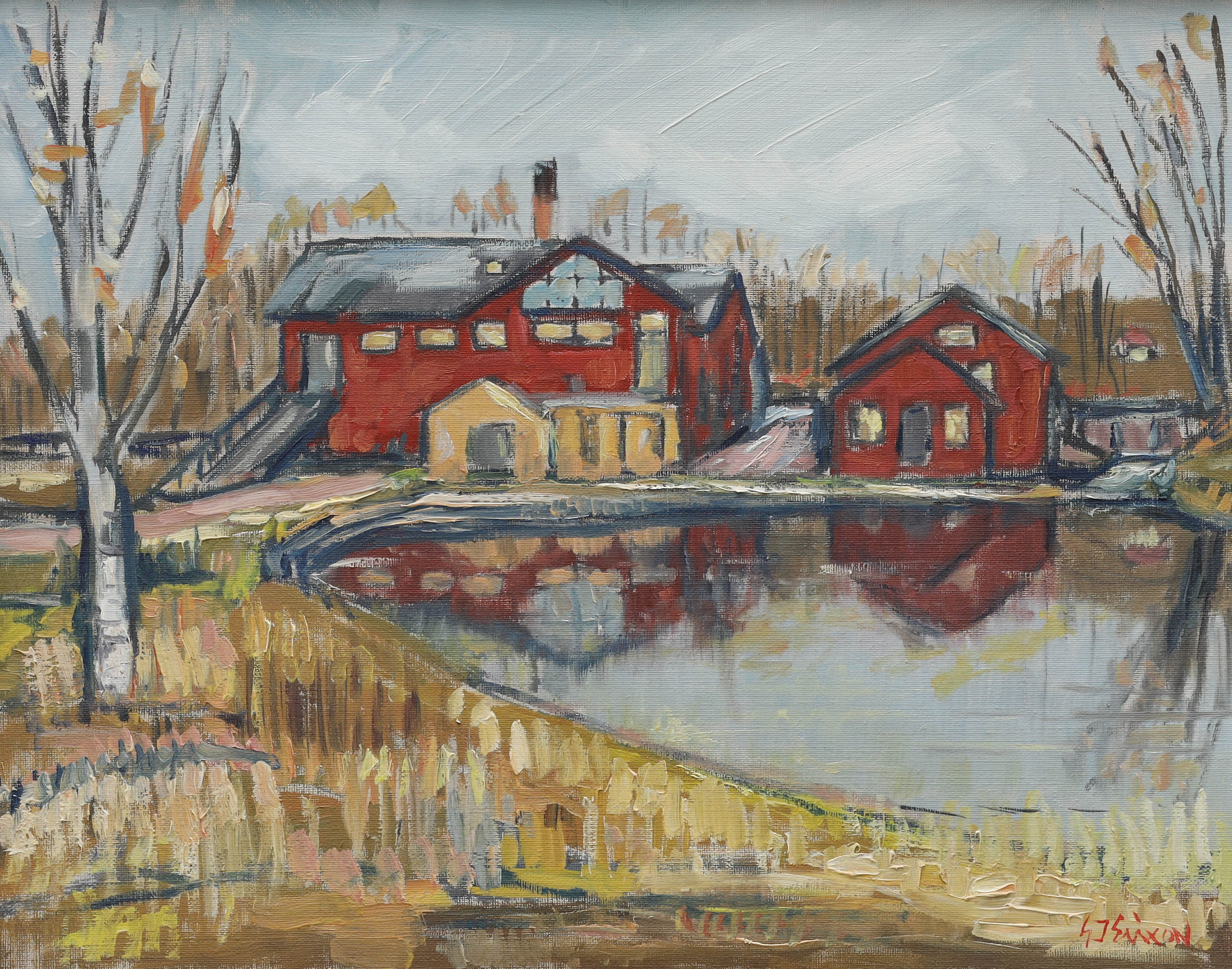 GUNNAR INGEMAR ERIXON, olja på duk, "Fru Petterssons trädgård II", Edsgatan 5 Vänersborg, signerad G J Erixon, atergo daterad 1989.
