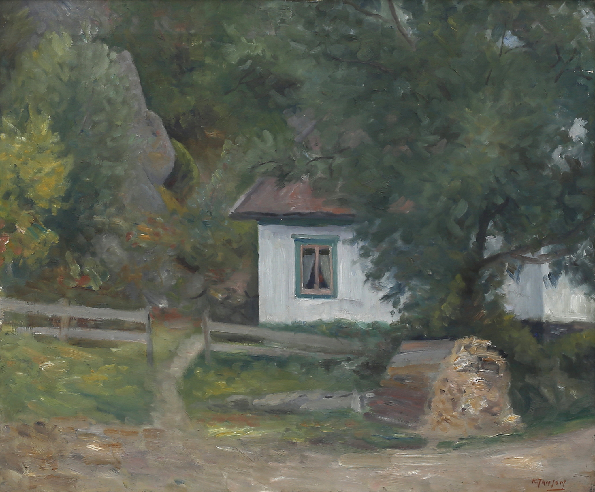 KNUT JANSON (1882-1966). Husmålning, olja på duk, signerad.