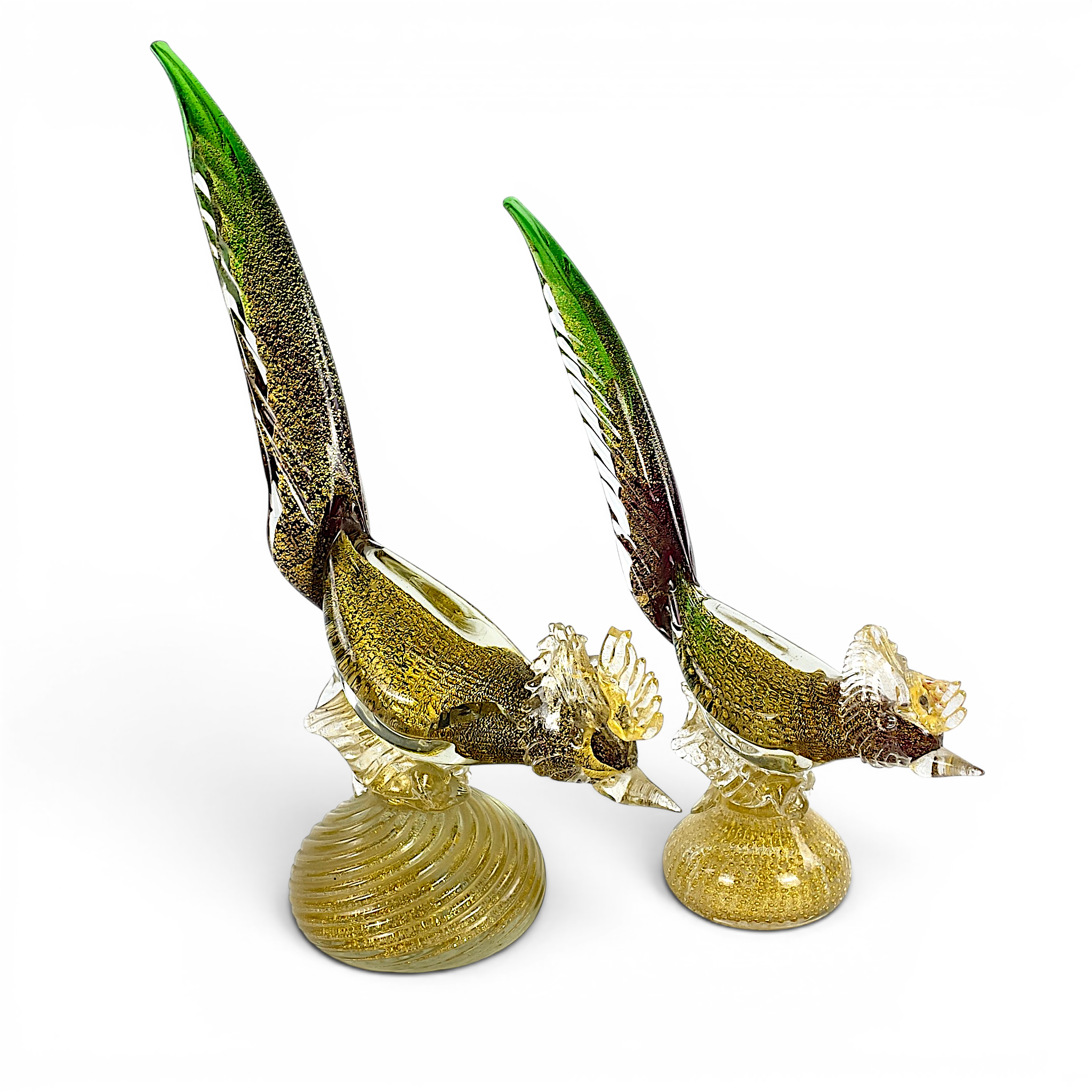 FIGURINER, 2 st. Fasantuppar, glas, Murano, Italien, 1900-talets mitt.