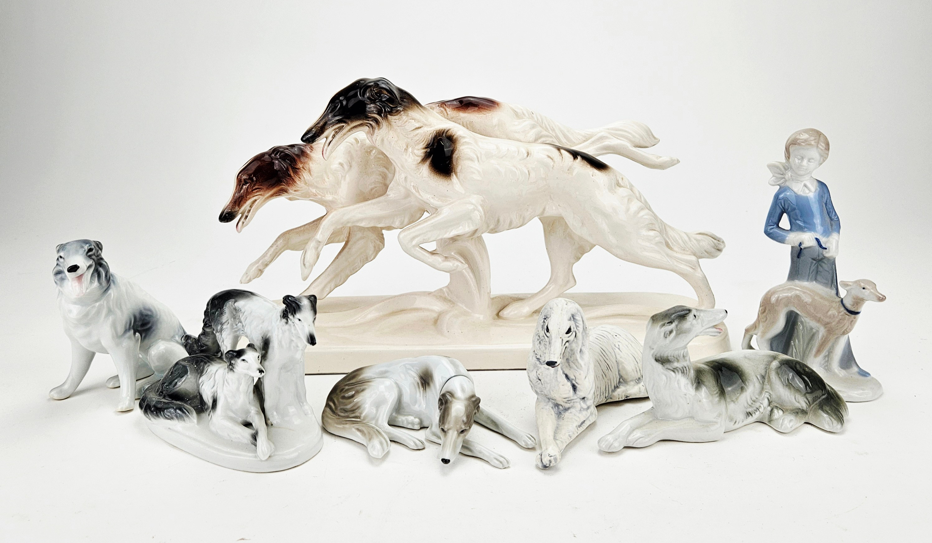 FIGURINER, 7 st, porslin, Borzoi, bland annat VEB Zierkeramik Katzhütte.