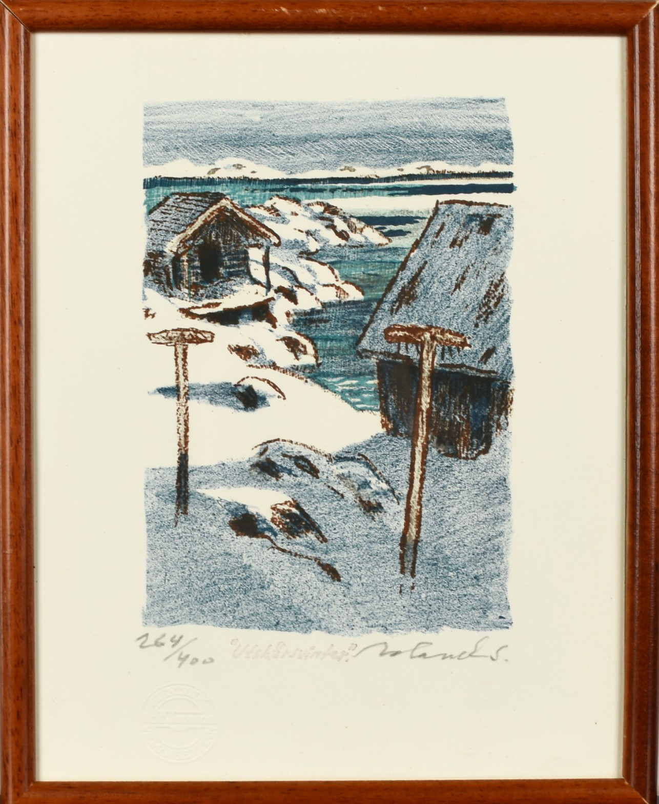 ROLAND SVENSSON. Färglitografi, "Utskärsvinter", Signerad, Numrerad: 264/400.