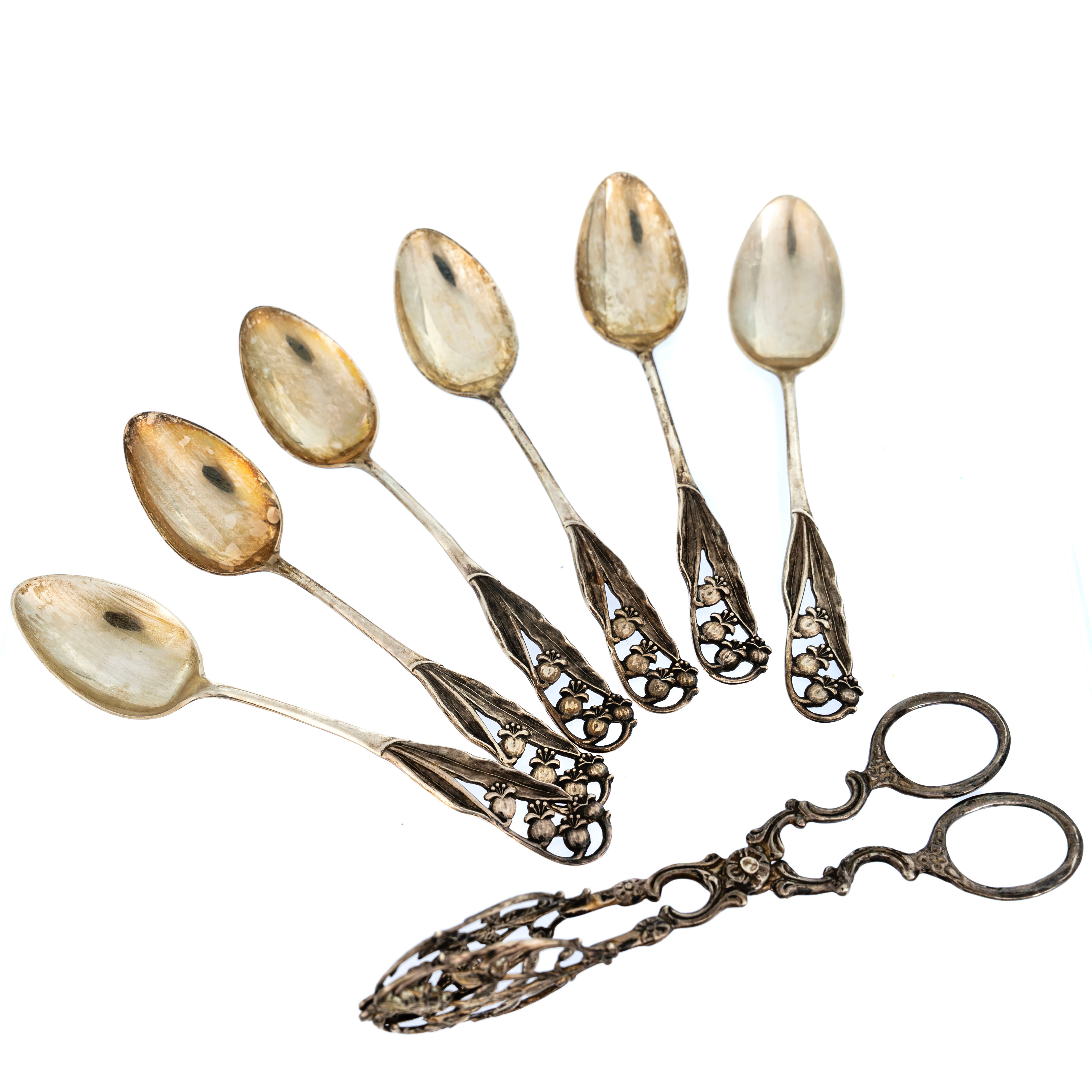 SKEDAR & TÅNG, 7 delar, Silver, 1900-tal.