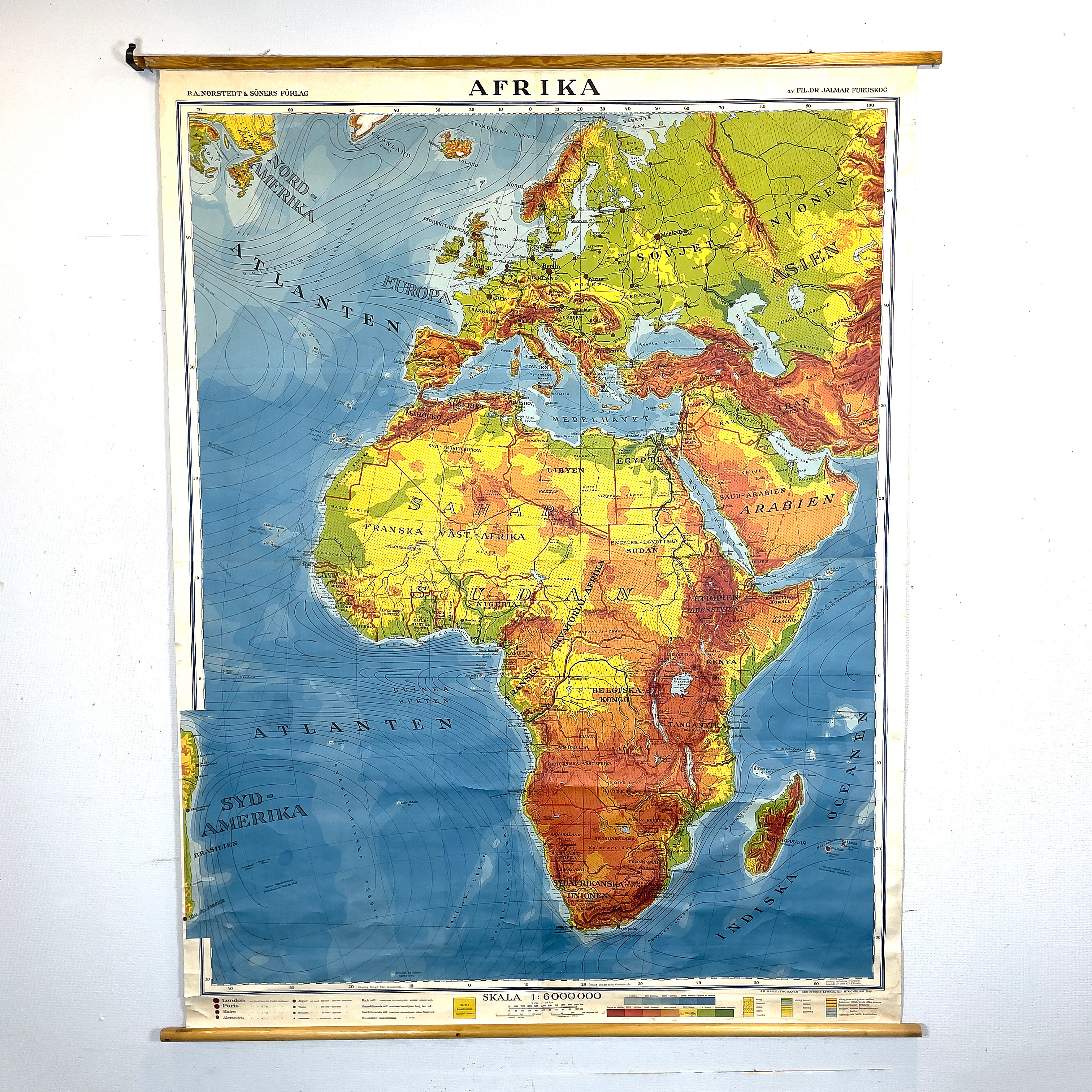 SKOLPLANSCH/KARTA. "Afrika", Bengtsons Litografiska AB, Stockholm, 1948.