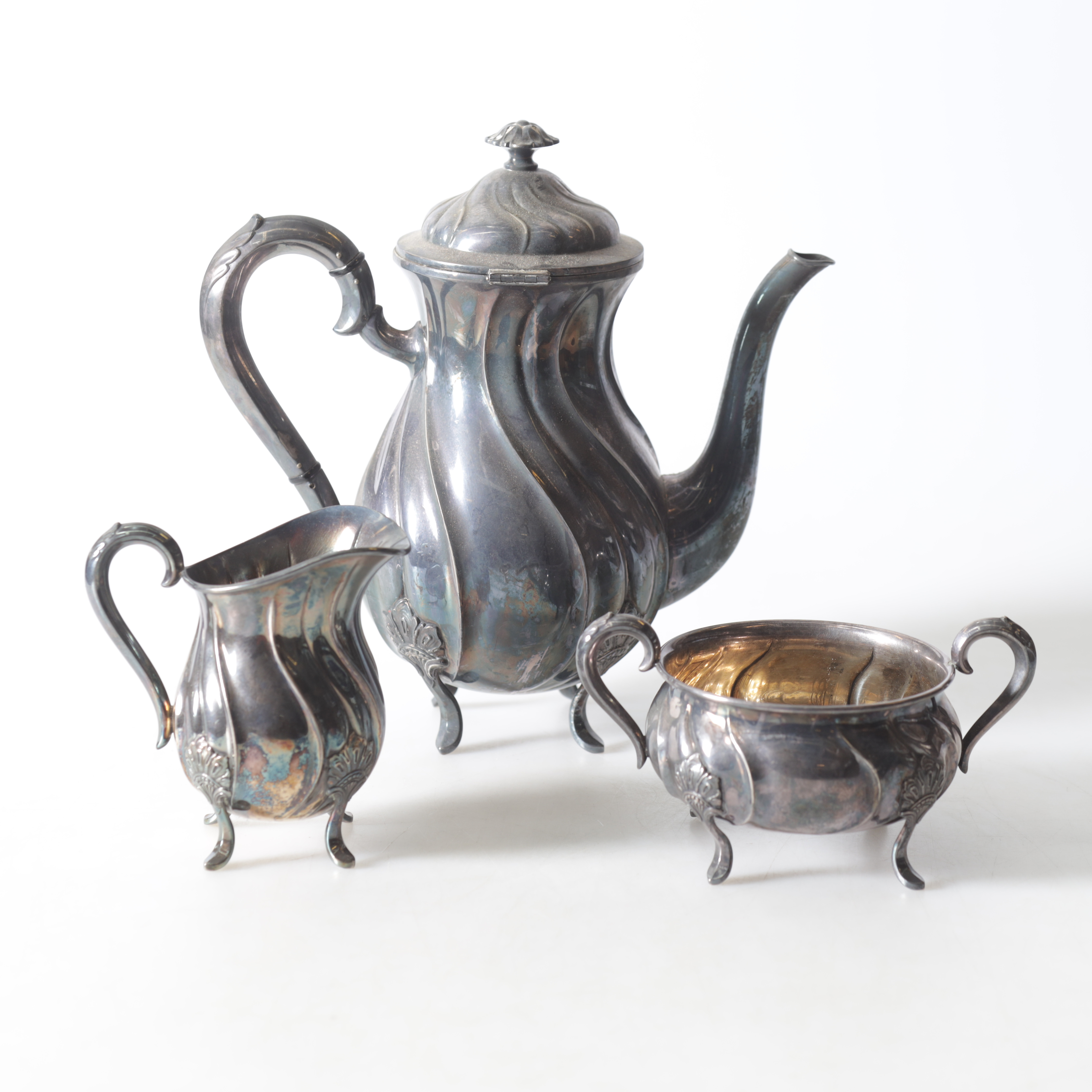 KAFFESET, 3 delar, silver, Norge. Totalvikt ca 1042,4 gram.