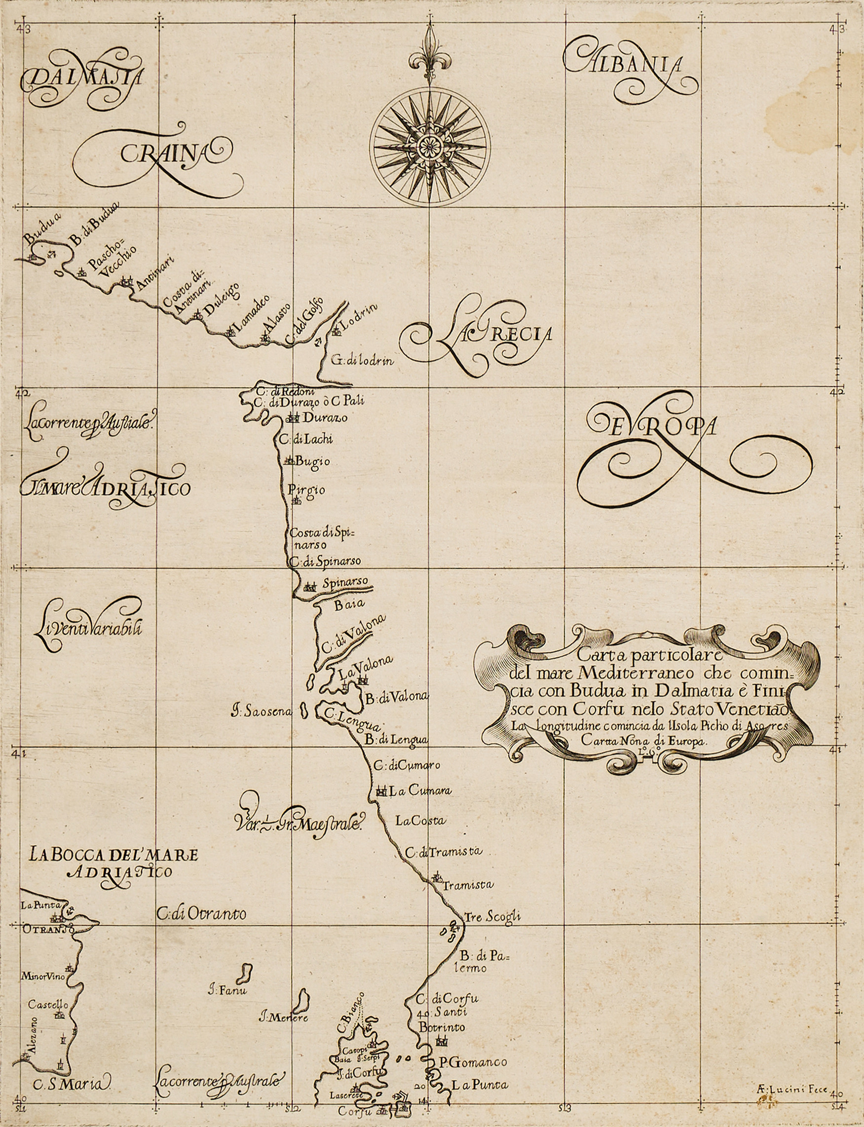 DUDLEY/CICCHINI, Carta particolare del mare Mediterraneo, 1661.
