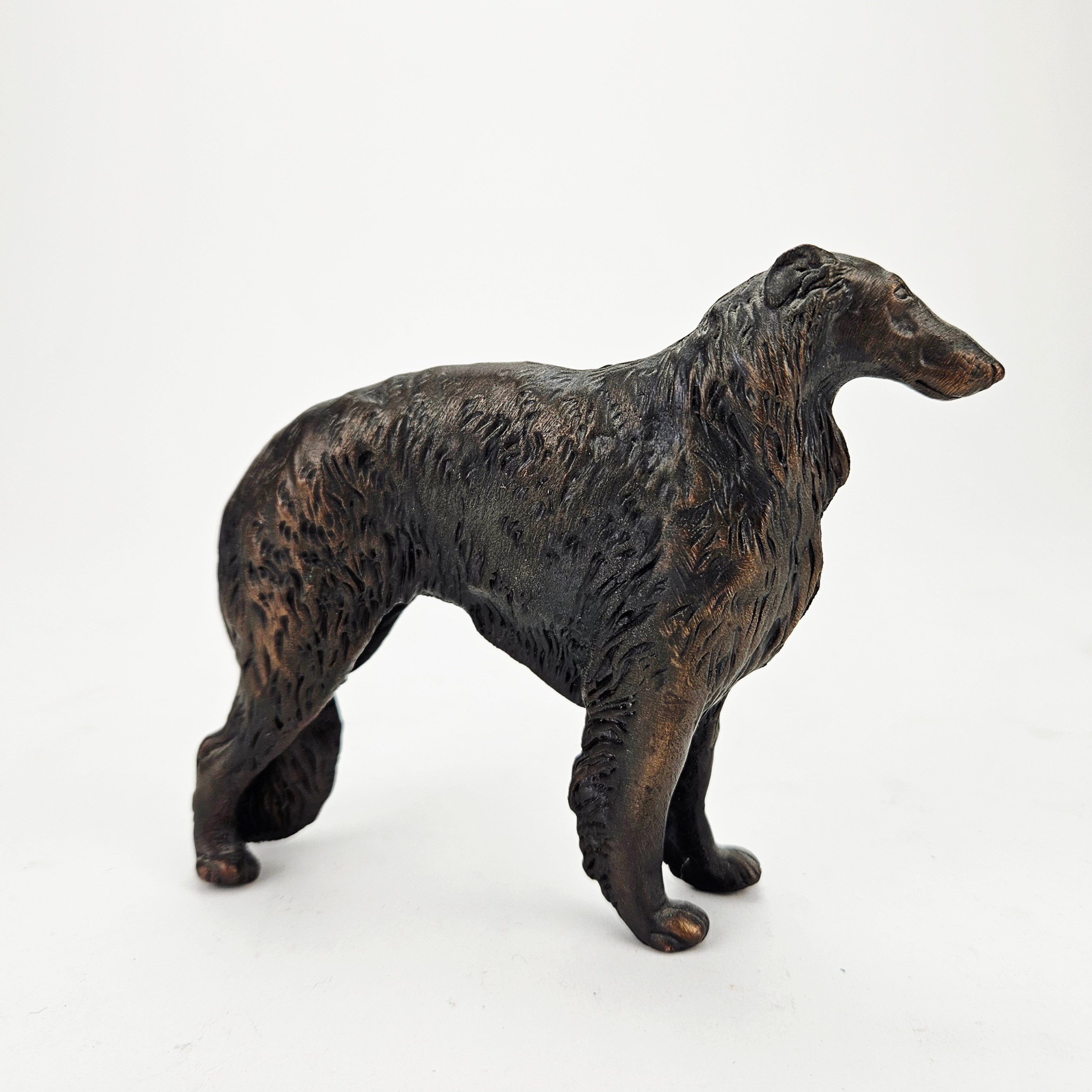 SKULPTUR, bronspatinerad metall, Borzoi.