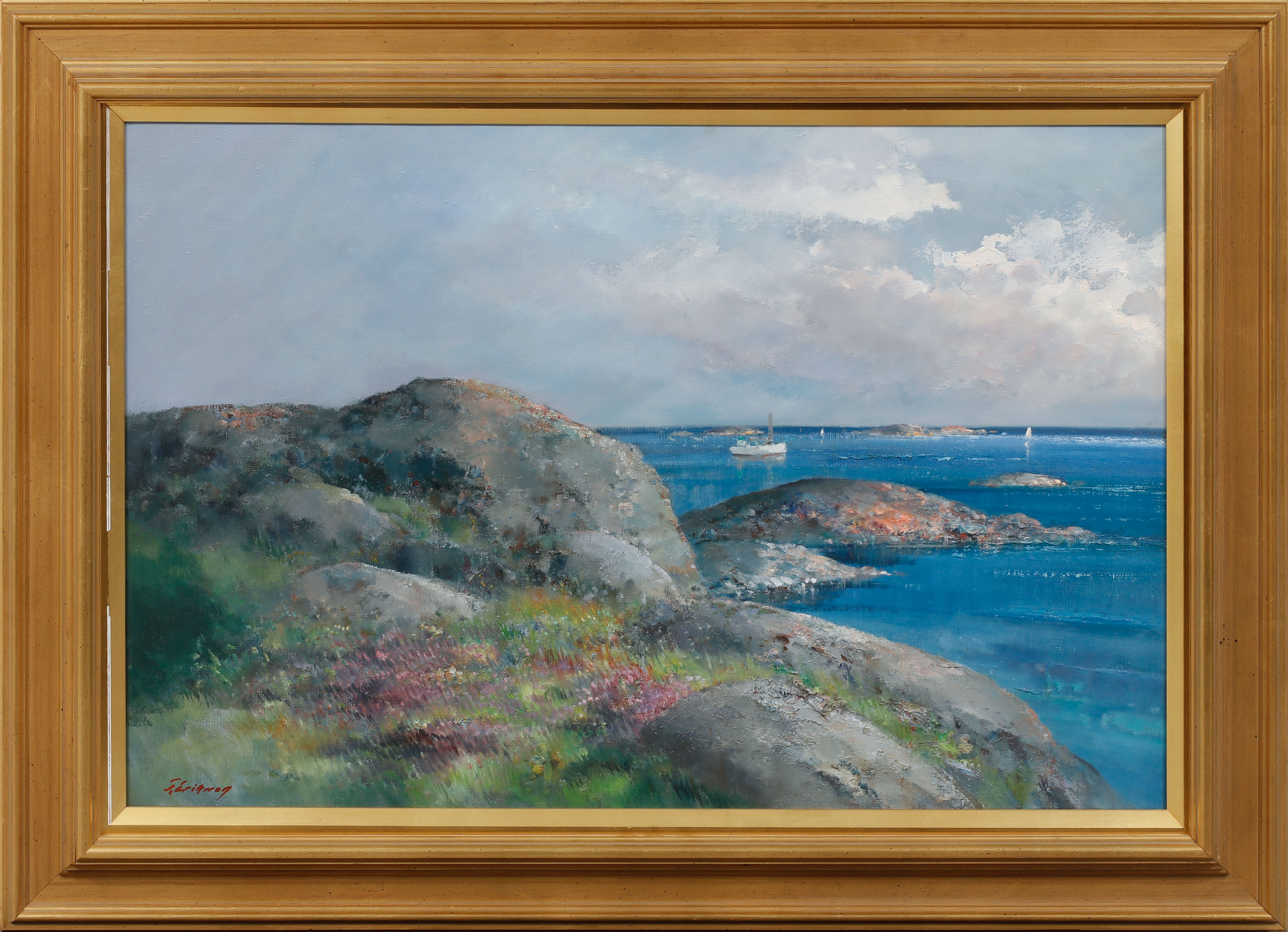 TAGE ERIKSSON. Kustbild, olja på duk, signerad.