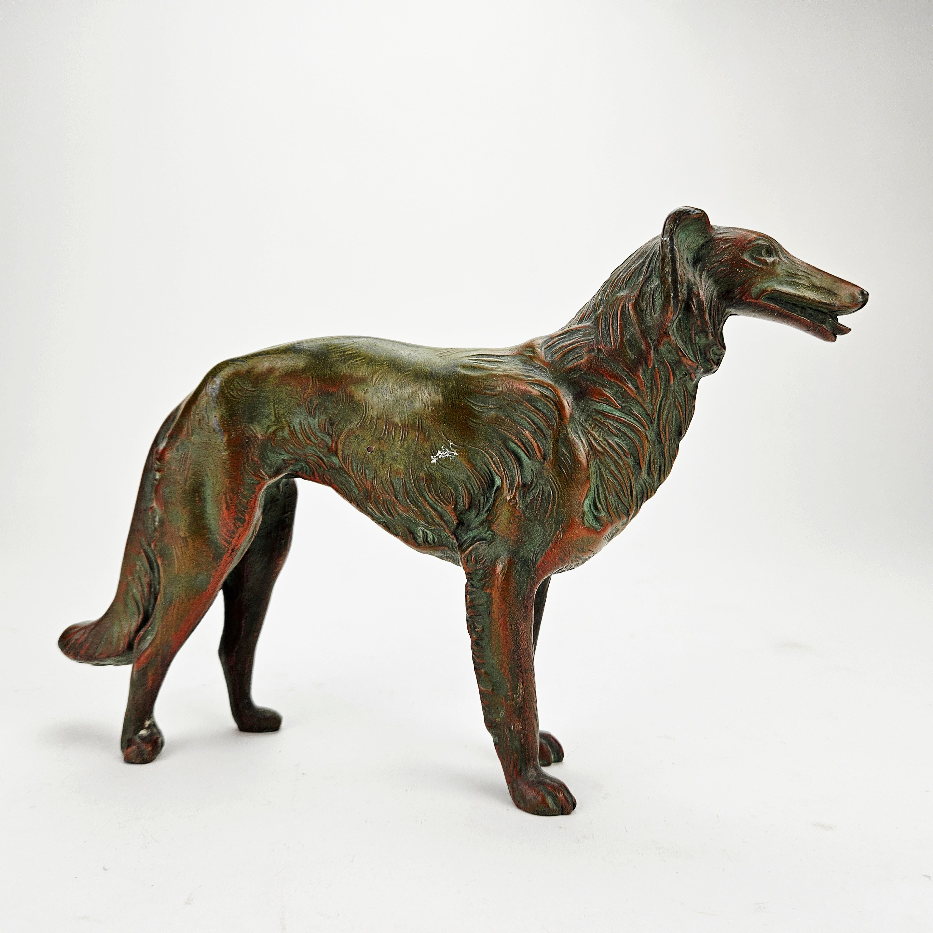 SKULPTUR, bronspatinerad metall, Borzoi.