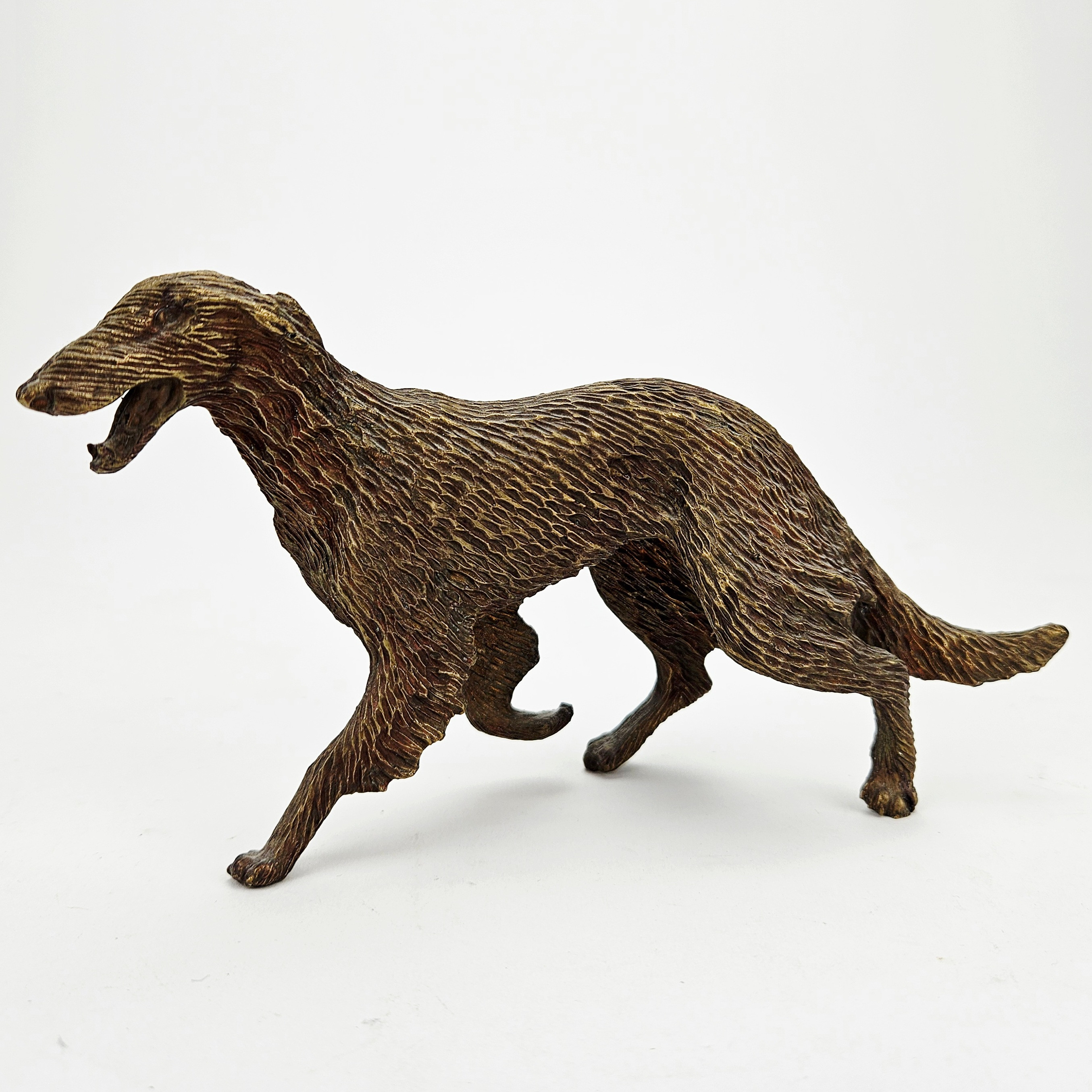 SKULPTUR, bronspatinerad metall, Borzoi.