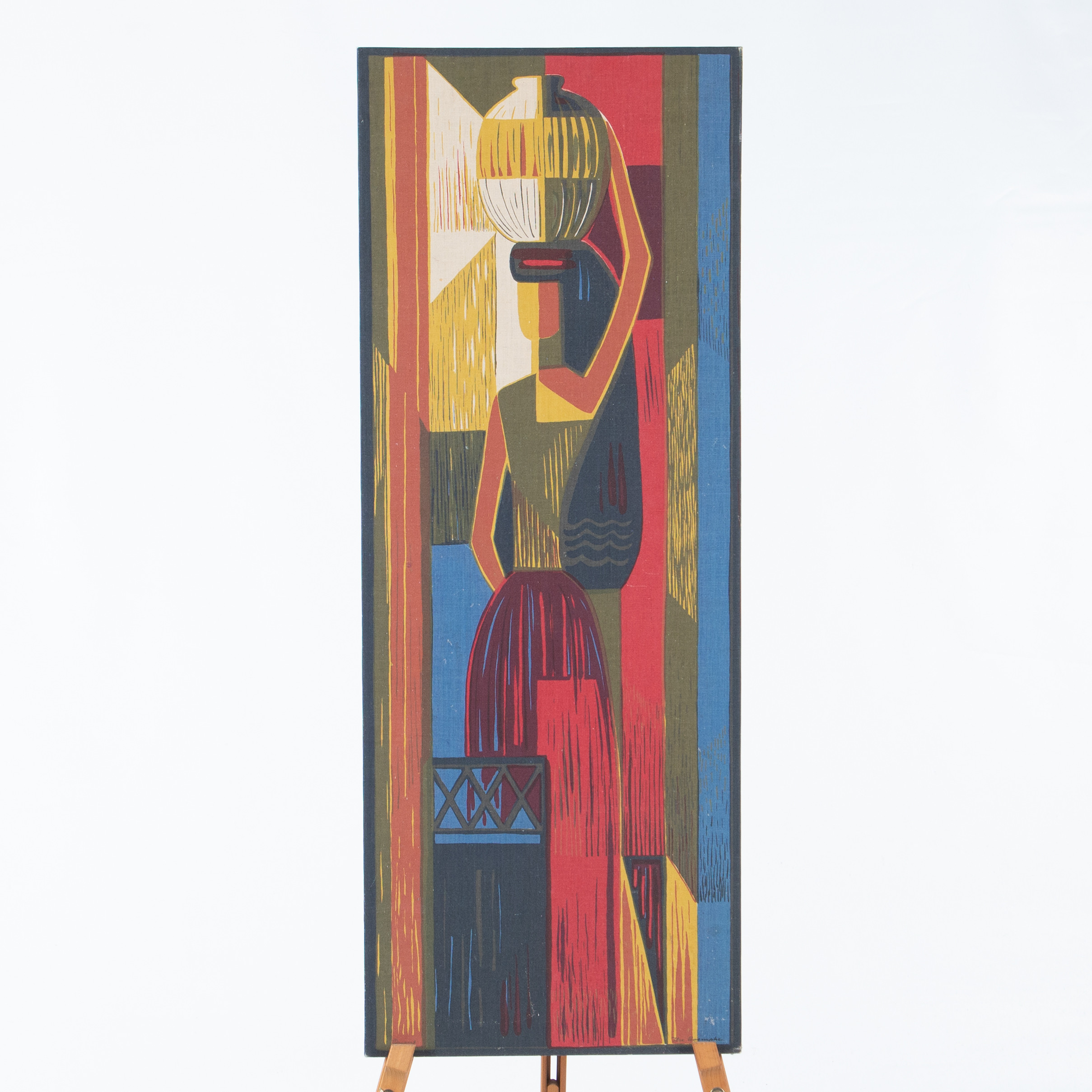 ILSE ROEMPKE. Kvinnostudie, tygtryck, signerad.