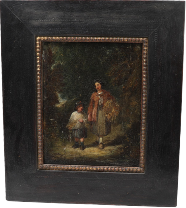 OIDENTIFIERAD KONSTNÄR. Mor med barn, oljemålning på träskiva, 1700-1800-tal.