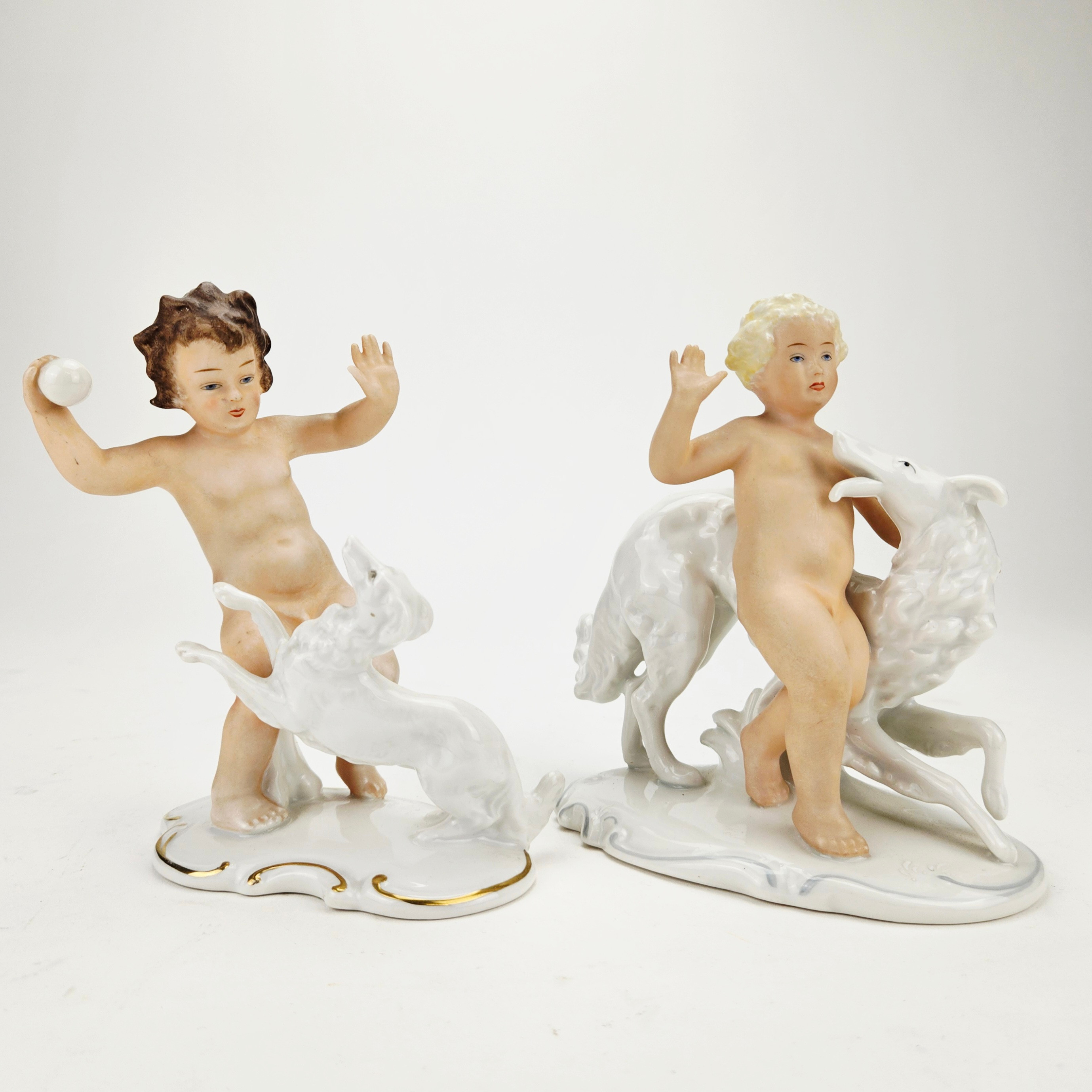 FIGURINER, 2 st, porslin, Borzoi, Schaubach Kunst, Tyskland.