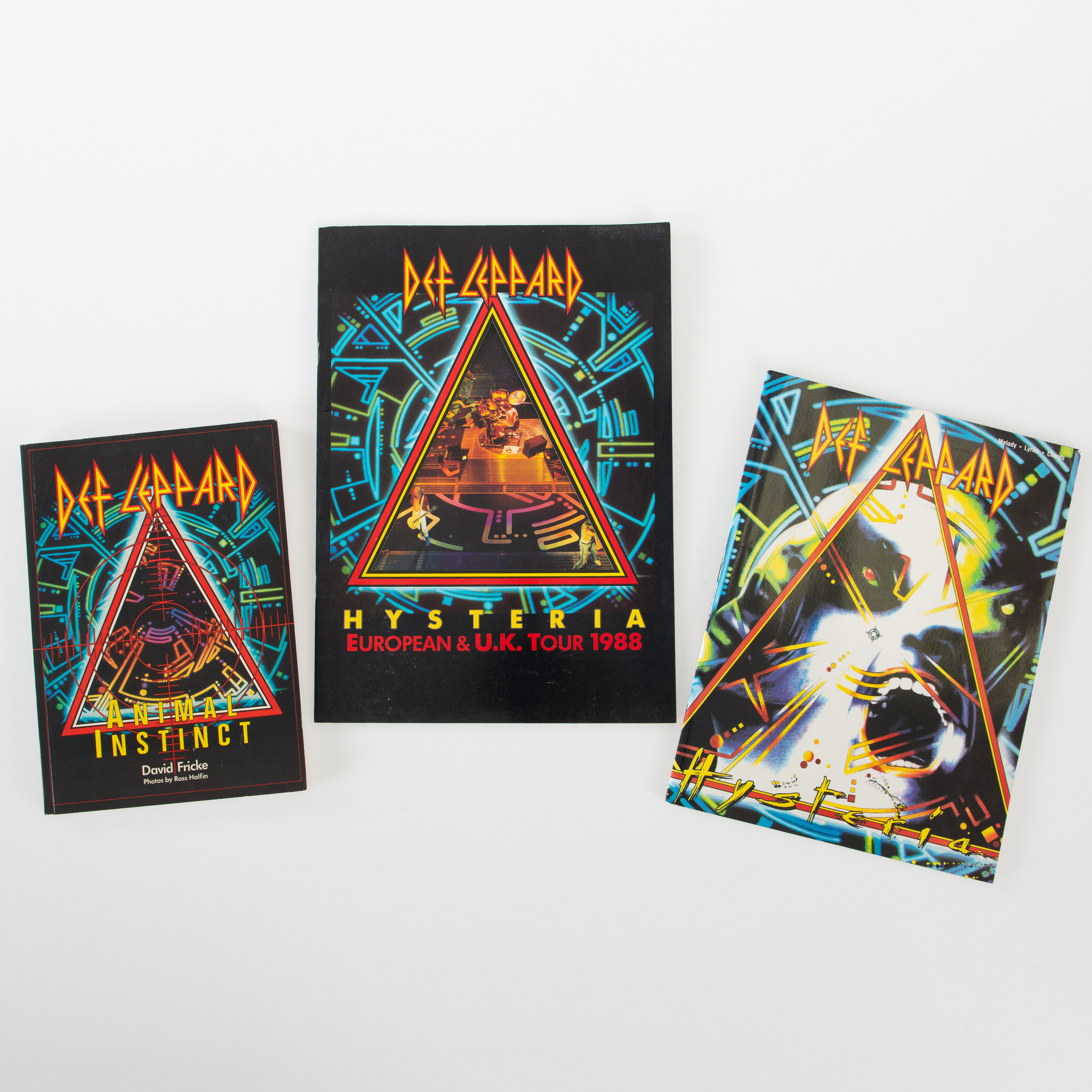 DEF LEPPARD, FOTO/TURNÉPROGRAM, ANIMAL INSTINCT BOK AV DAVID FRICKE, NOTBOK HYSTERIA.