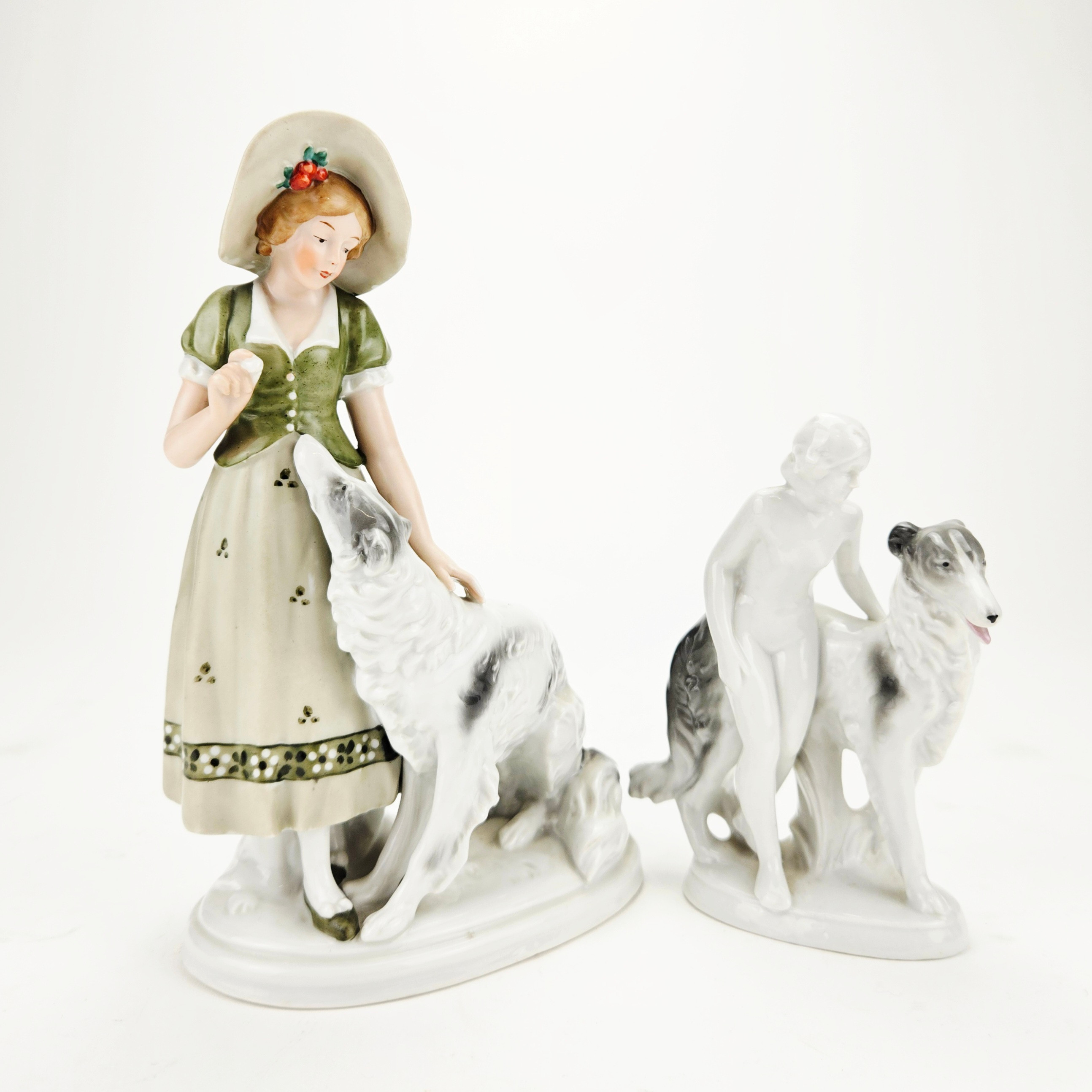 FIGURINER, 2 st, porslin, Borzoi, Fasold & Stauch, Tyskland.