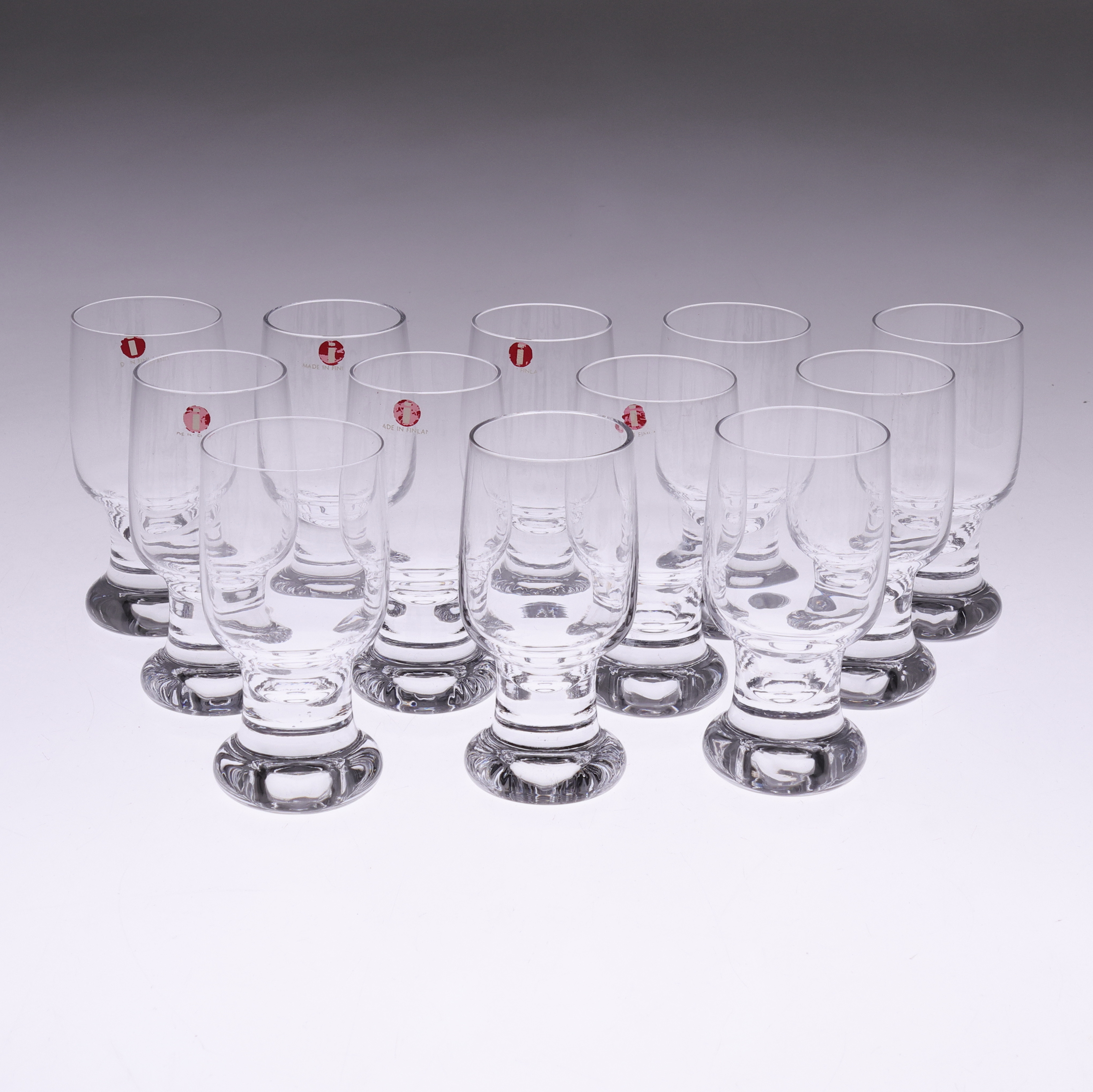 TAPIO WIRKKALA. Snapsglas, 12 delar, "Joiku" ", Iittala, Finland.