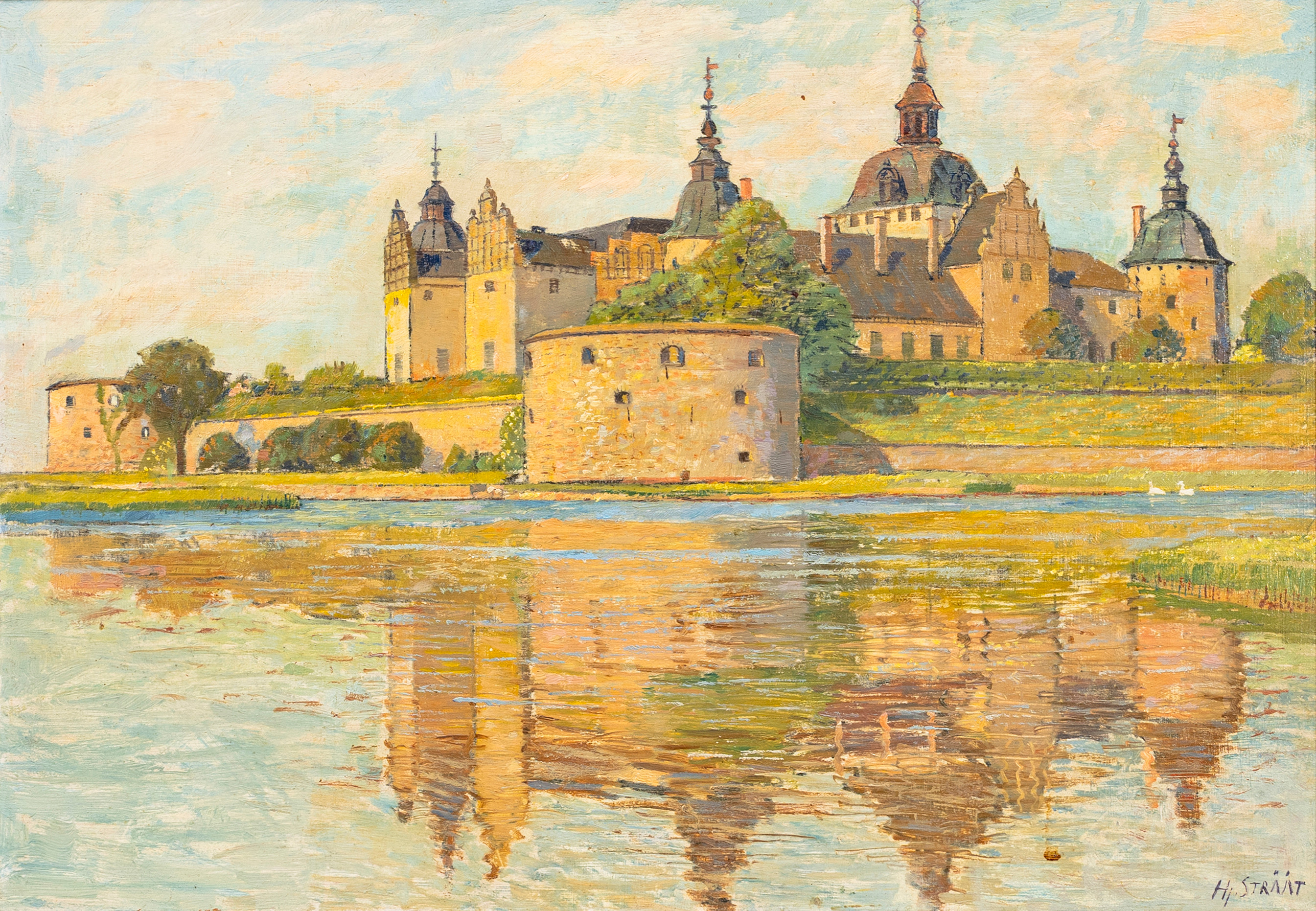HJALMAR STRÅÅT. "Kalmar slott", olja på pannå, signerad, Hj Strååt.