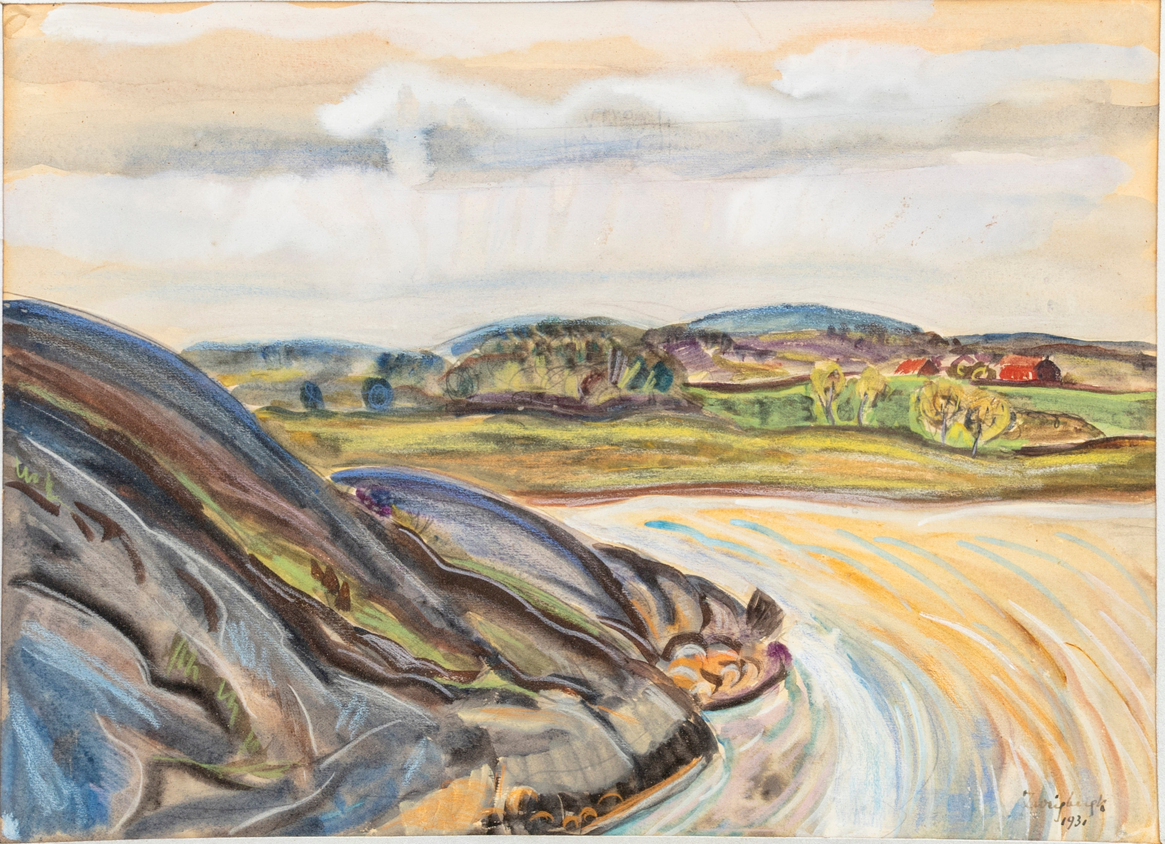 BO VON ZWEIGBERGK. Landskap med berg, blandteknik, signerad och daterad, Zweigbergk, 1930.