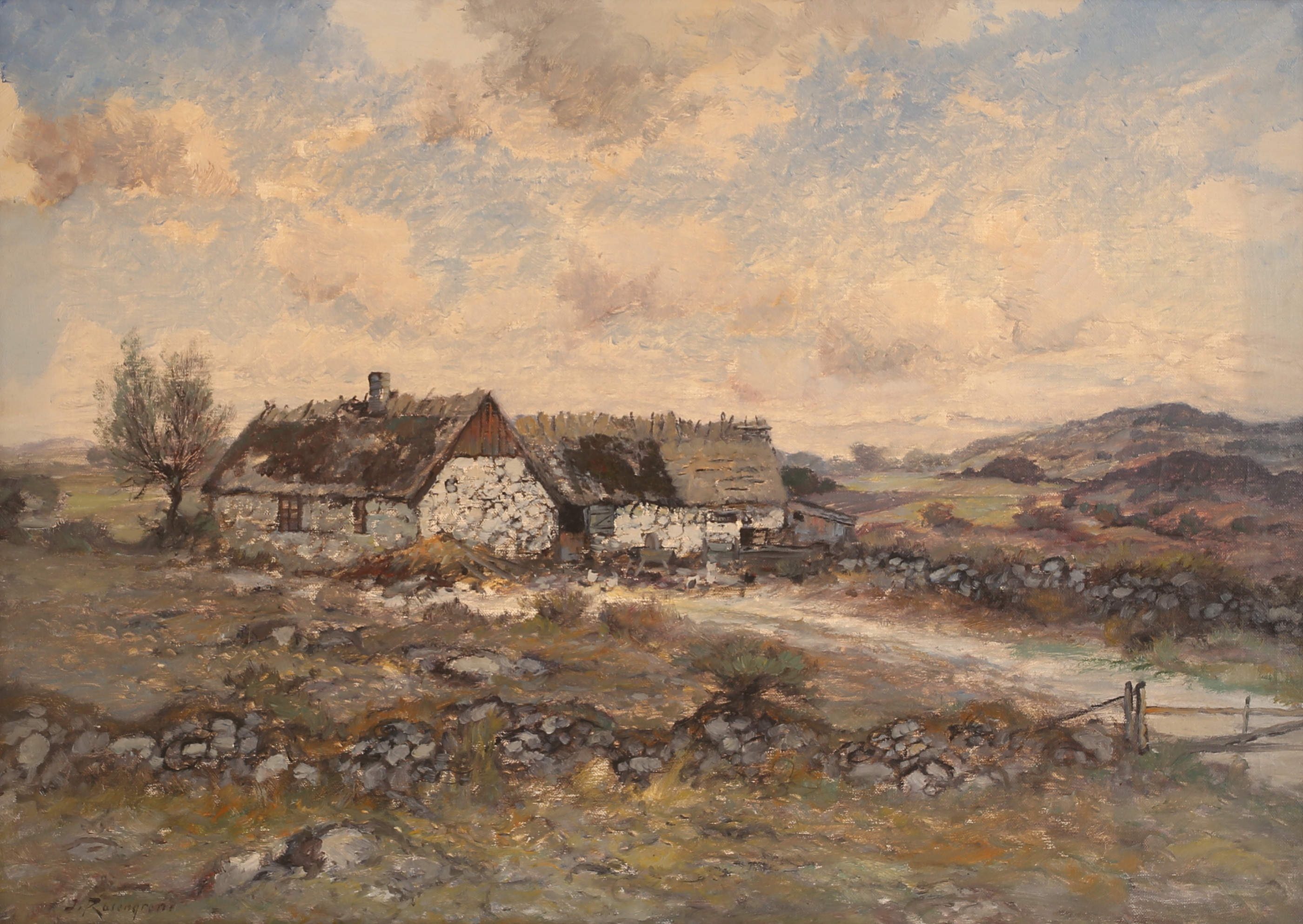 JEAN ROSENGREN. Olja på duk, skånegård, signerad.
