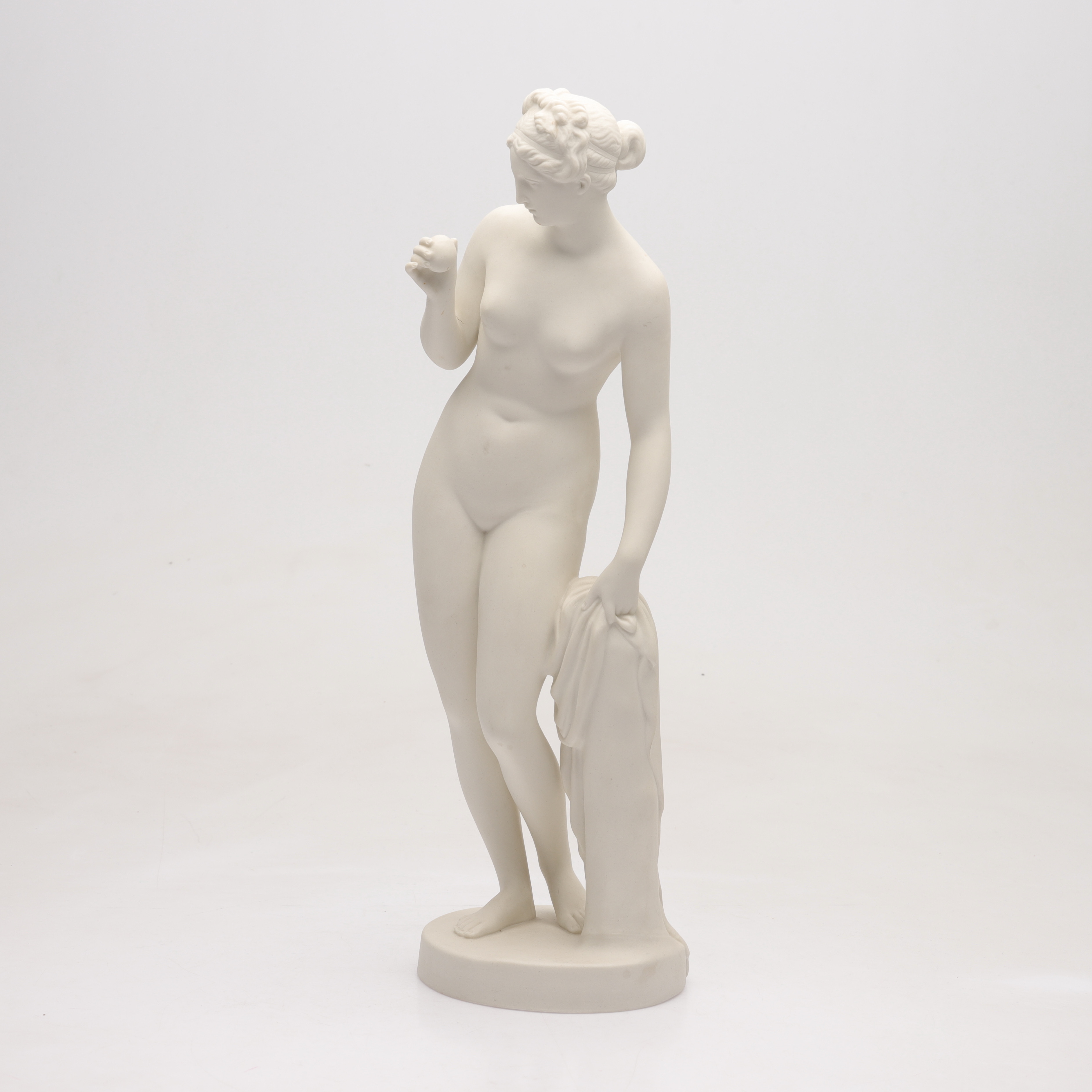 BERTHEL THORVALDSEN. efter, figurin, parian, "Venus med äpplet", Gustafsberg, 1919.