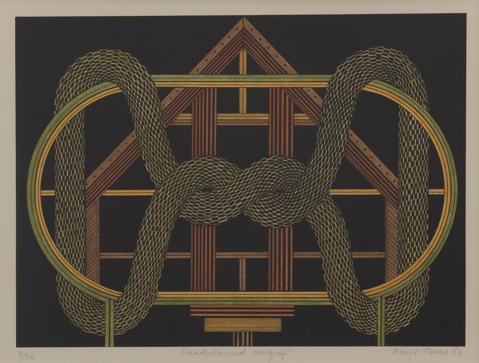 MARJE TOSKA (ESTLAND, (FÖDD 1955). "Trapped", handkolorerad serigrafi nr 7/50, signerad och daterad -83.
