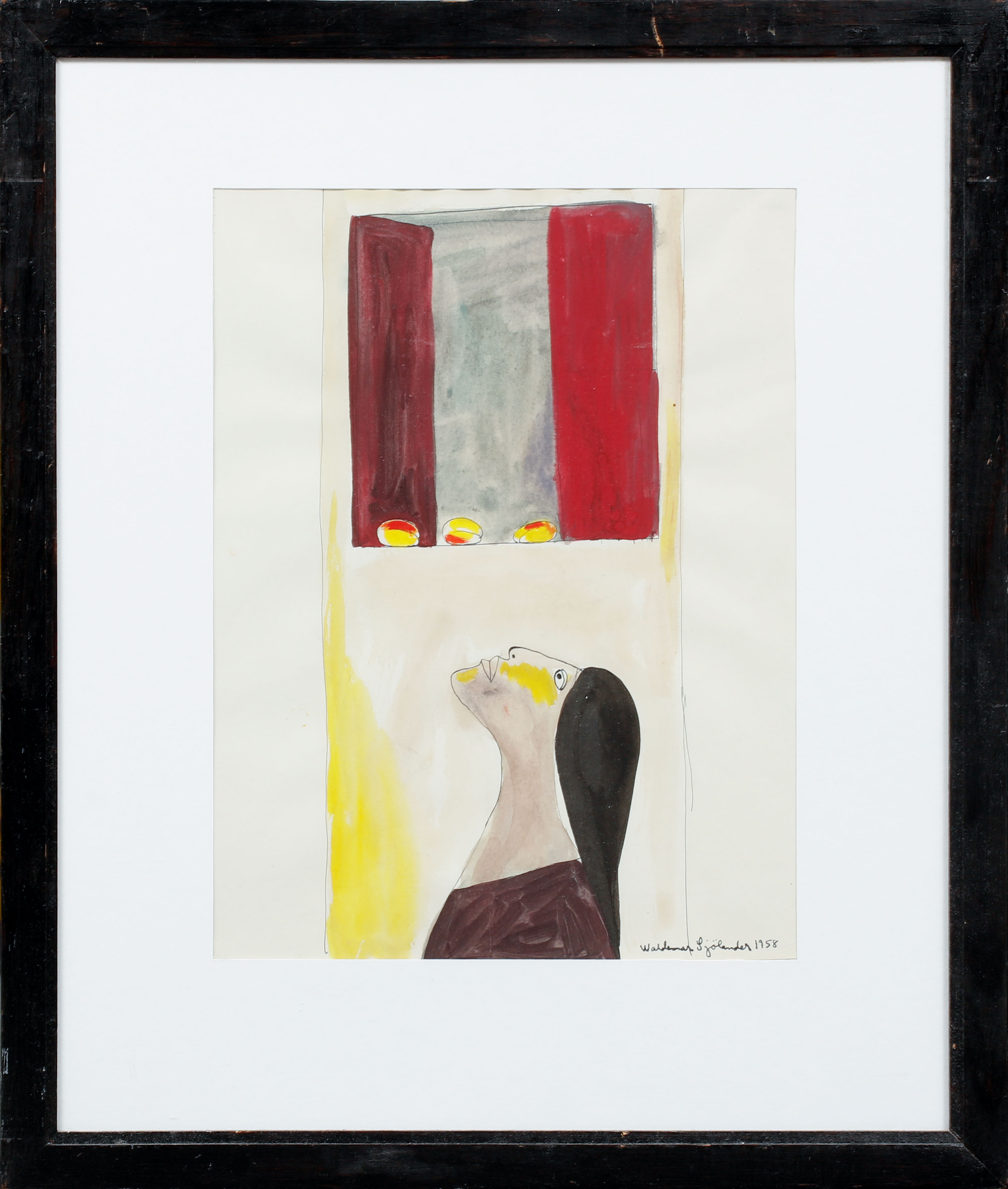 WALDEMAR SJÖLANDER. Komposition med figur, gouache, signerad och daterad 1958.