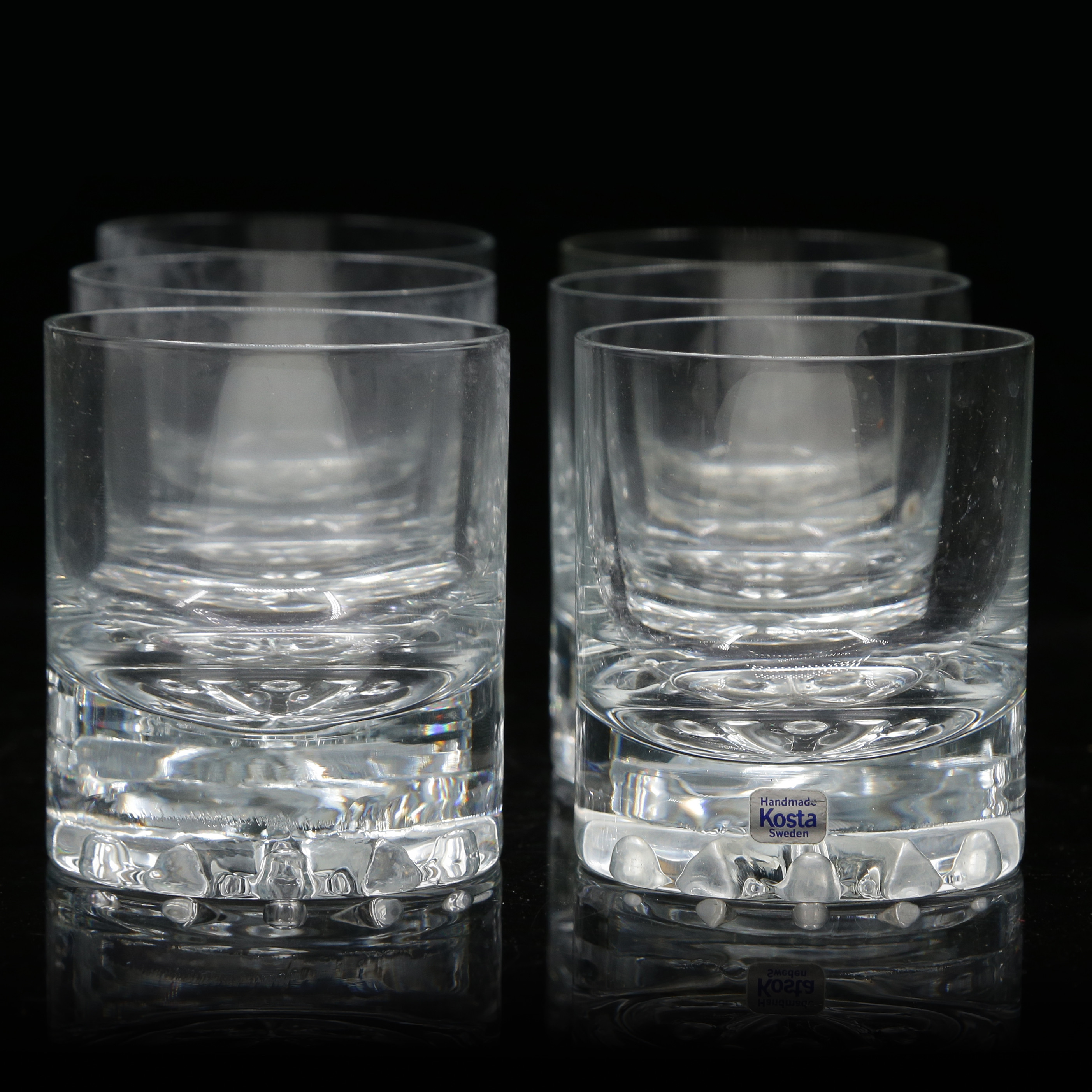 WHISKEYGLAS, 6 DELAR, KOSTA BODA, HANDMADE, 1900-TAL.