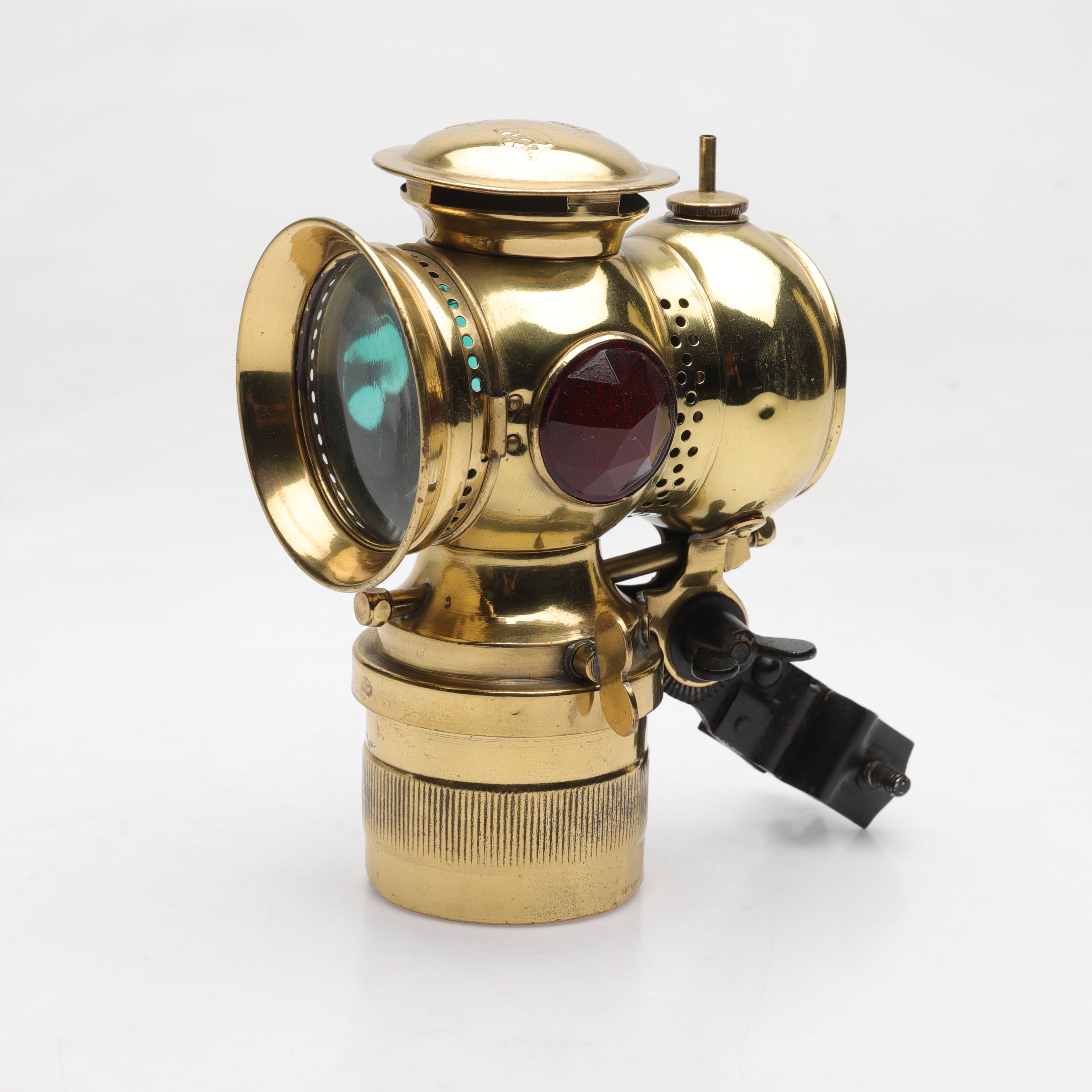KARBIDLYKTA, gulmetall och glas, tre kronor märkning, 1900-talets början.