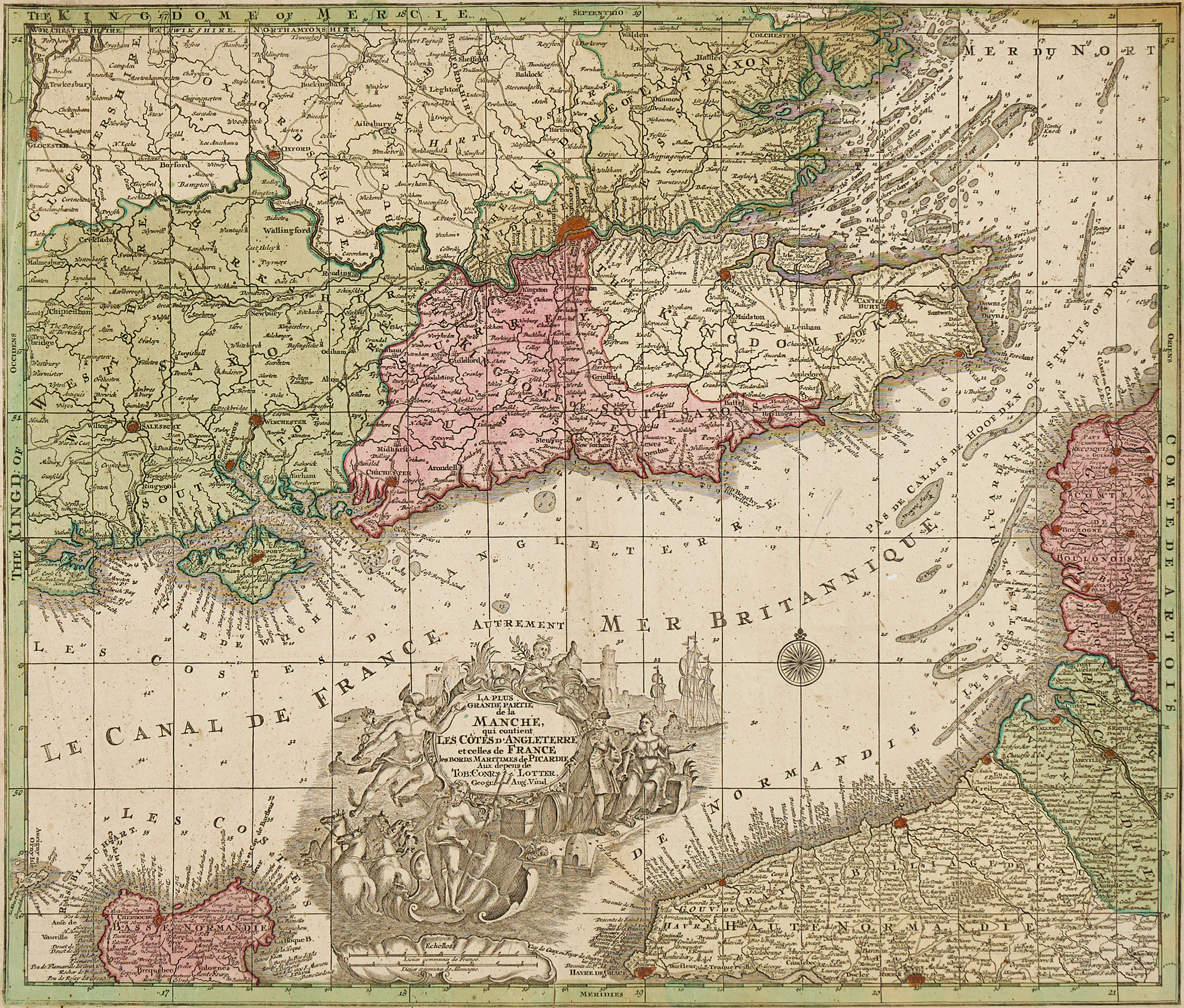 LOTTER, La Plus Grande Partie da la Manche, qui contient Les Côtes d'Angleterre et celles de France, ca 1770. FEMBO, Charte von Frankreich, 1819.