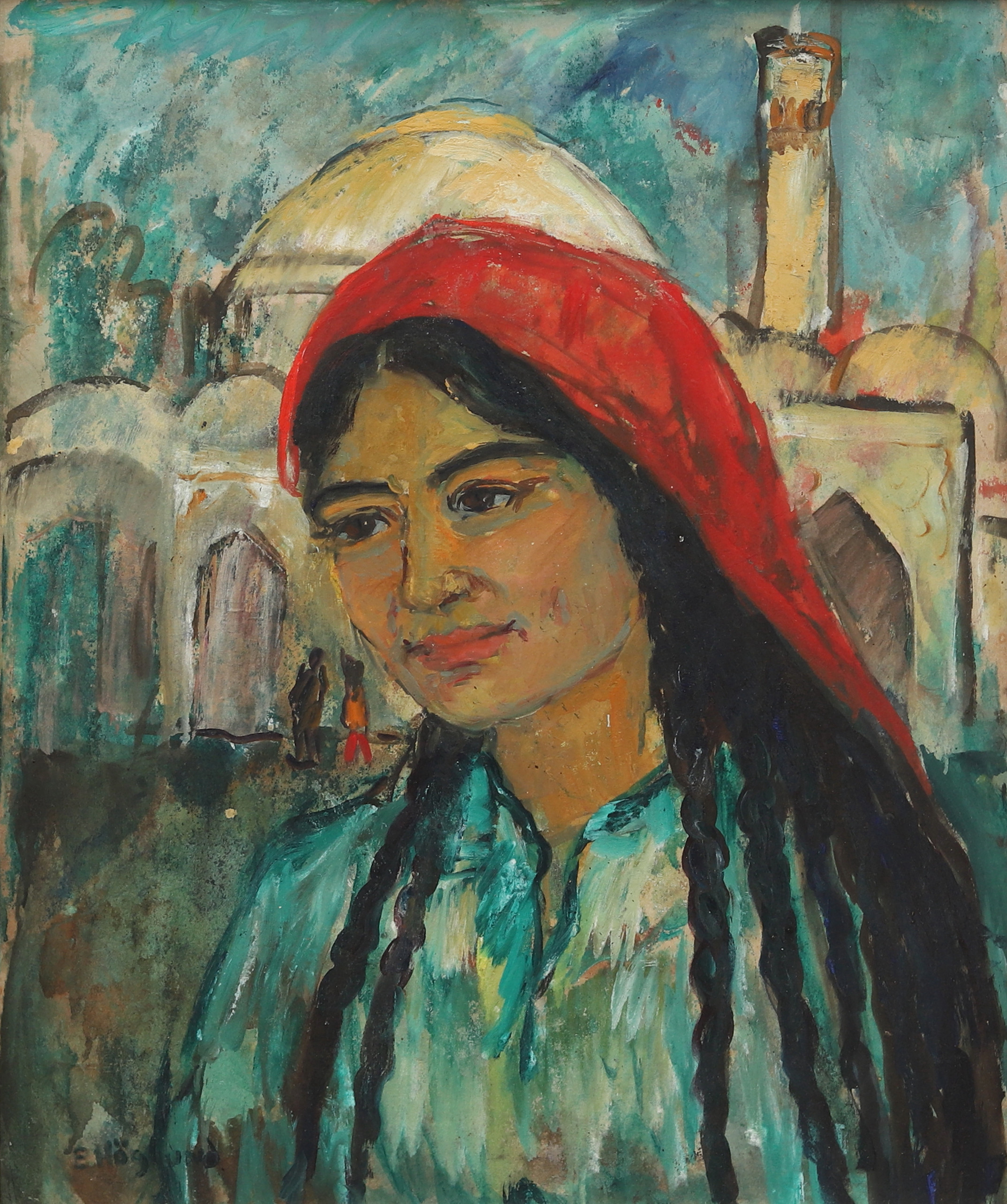 ELIN HÖGLUND. Från Turkmenistan, olja på pannå, signerad.
