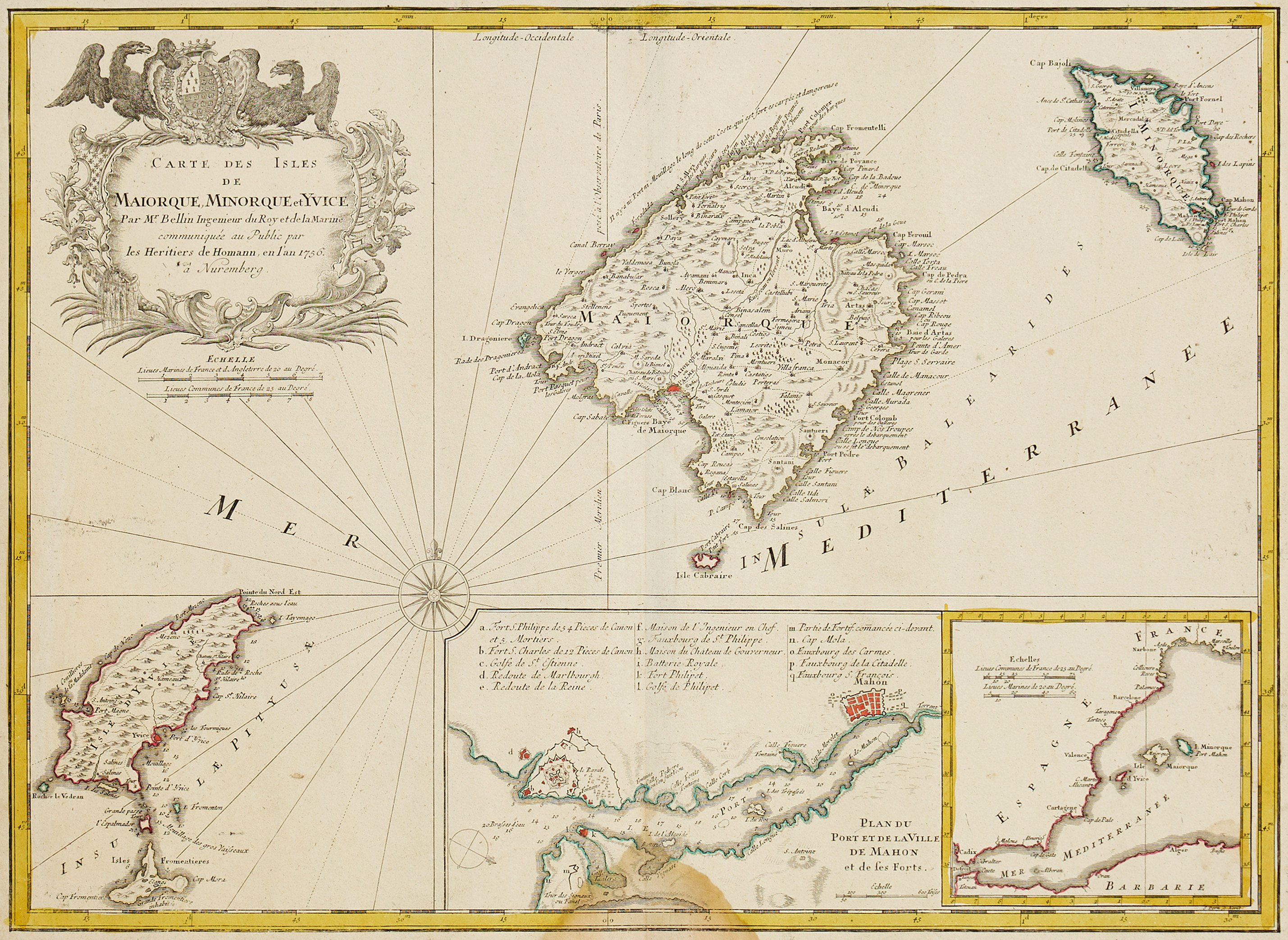 HOMANN (HEIRS), Carte des Isles de Maiorque, Minorque et Yvice, 1756. FEMBO, Regnorum Hispaniæ et Portugalliæ, 1813.