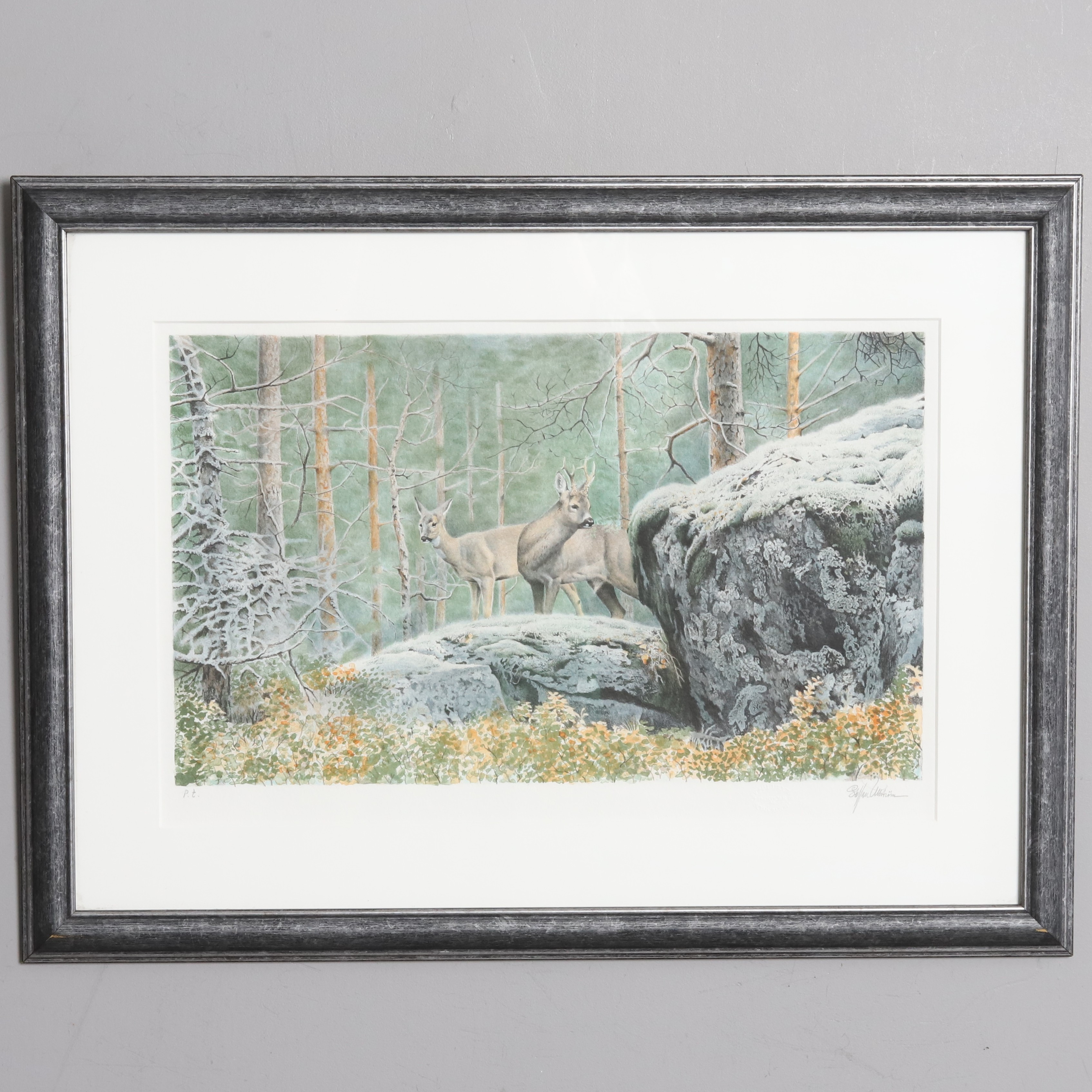 STAFFAN ULLSTRÖM. Färglitografi, rådjur, provtryck, signerad.