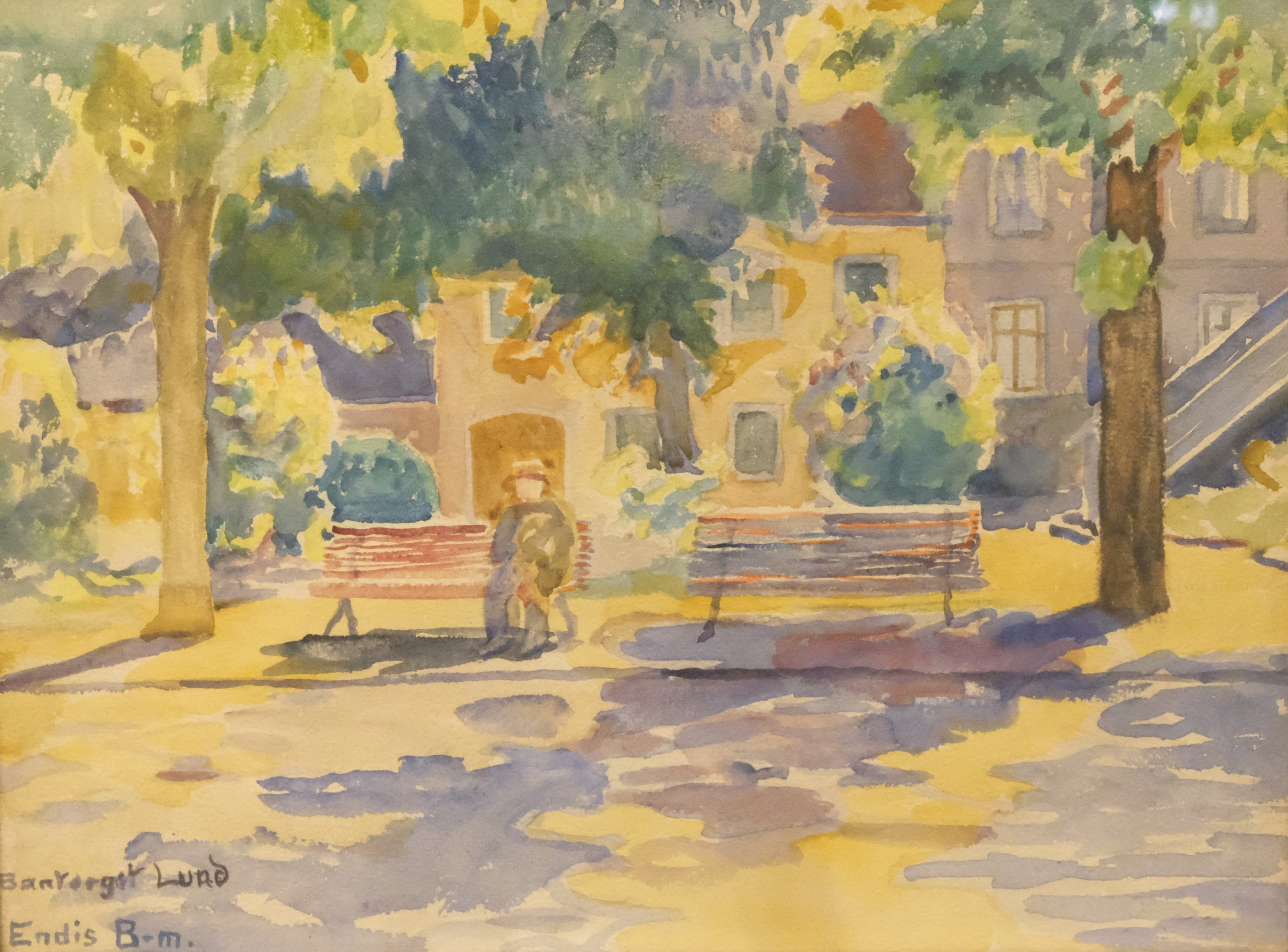 ENDIS BERGSTRÖM. AKVARELL, MOTIV FRÅN BANTORGET LUND.