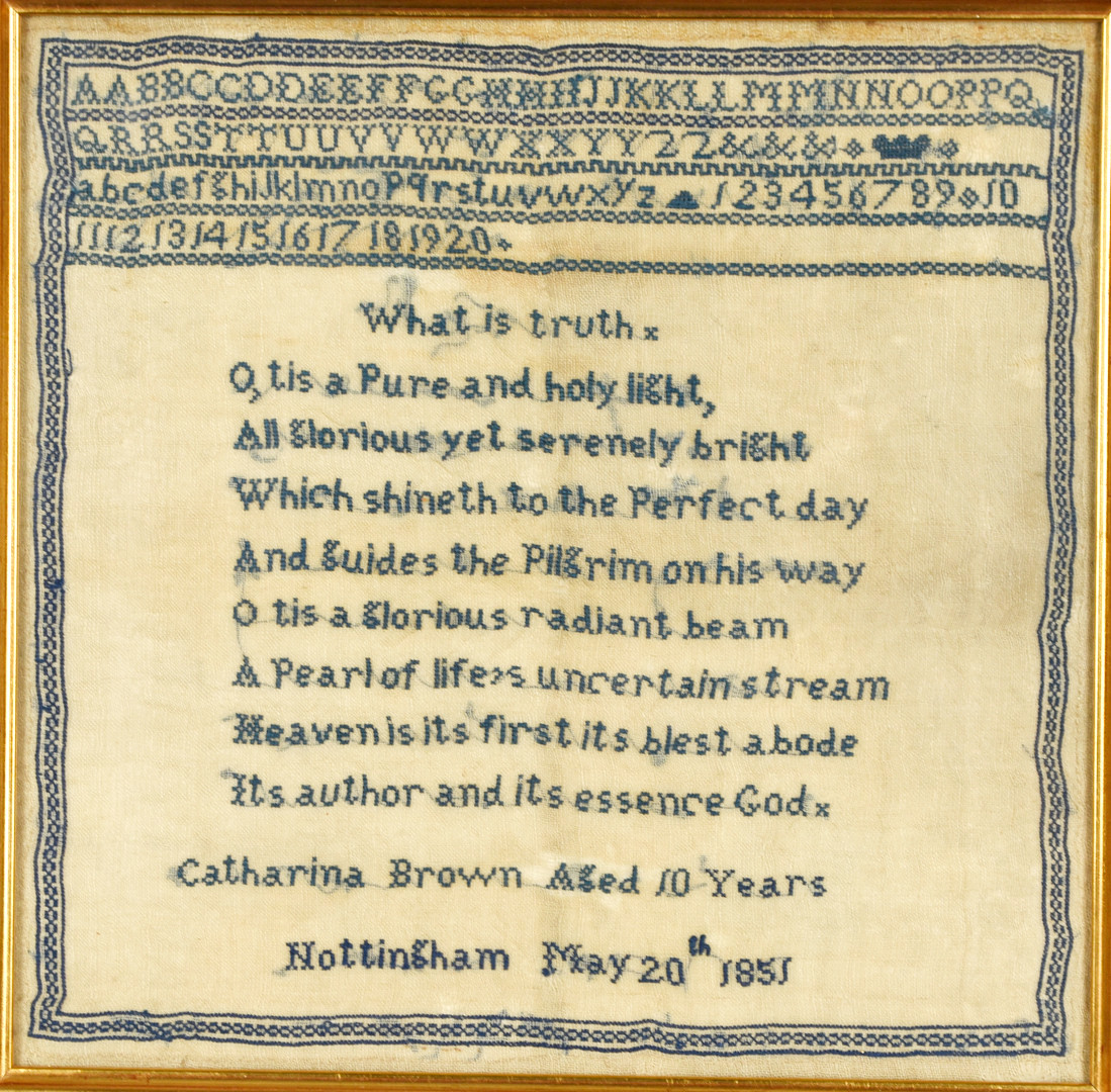 BRODERAD MÄRKDUK. Daterad 1851.