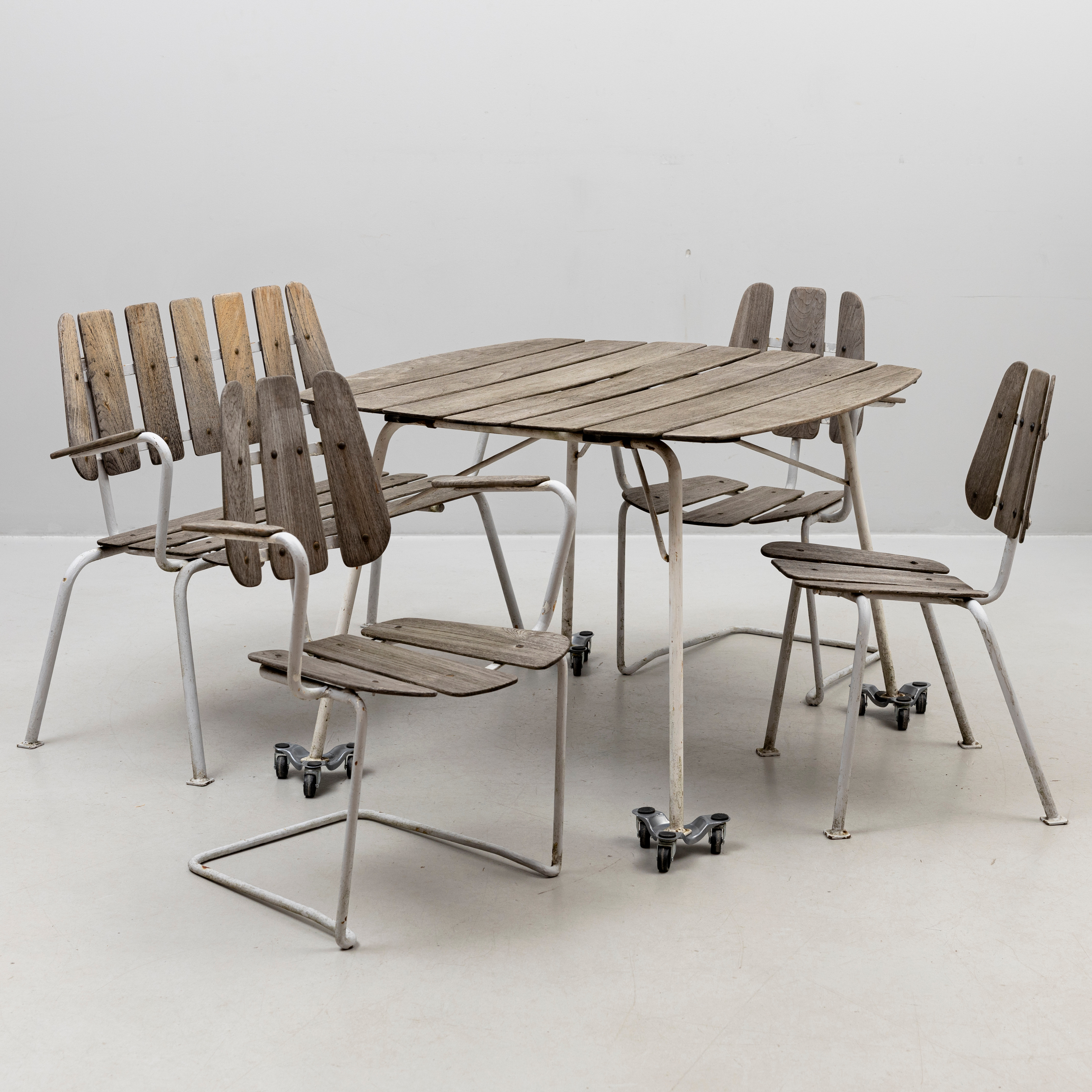 TRÄDGÅRDSGRUPP, 5 delar, metall och trä, Herman Persson Bjärnum, 1950/60-tal.
