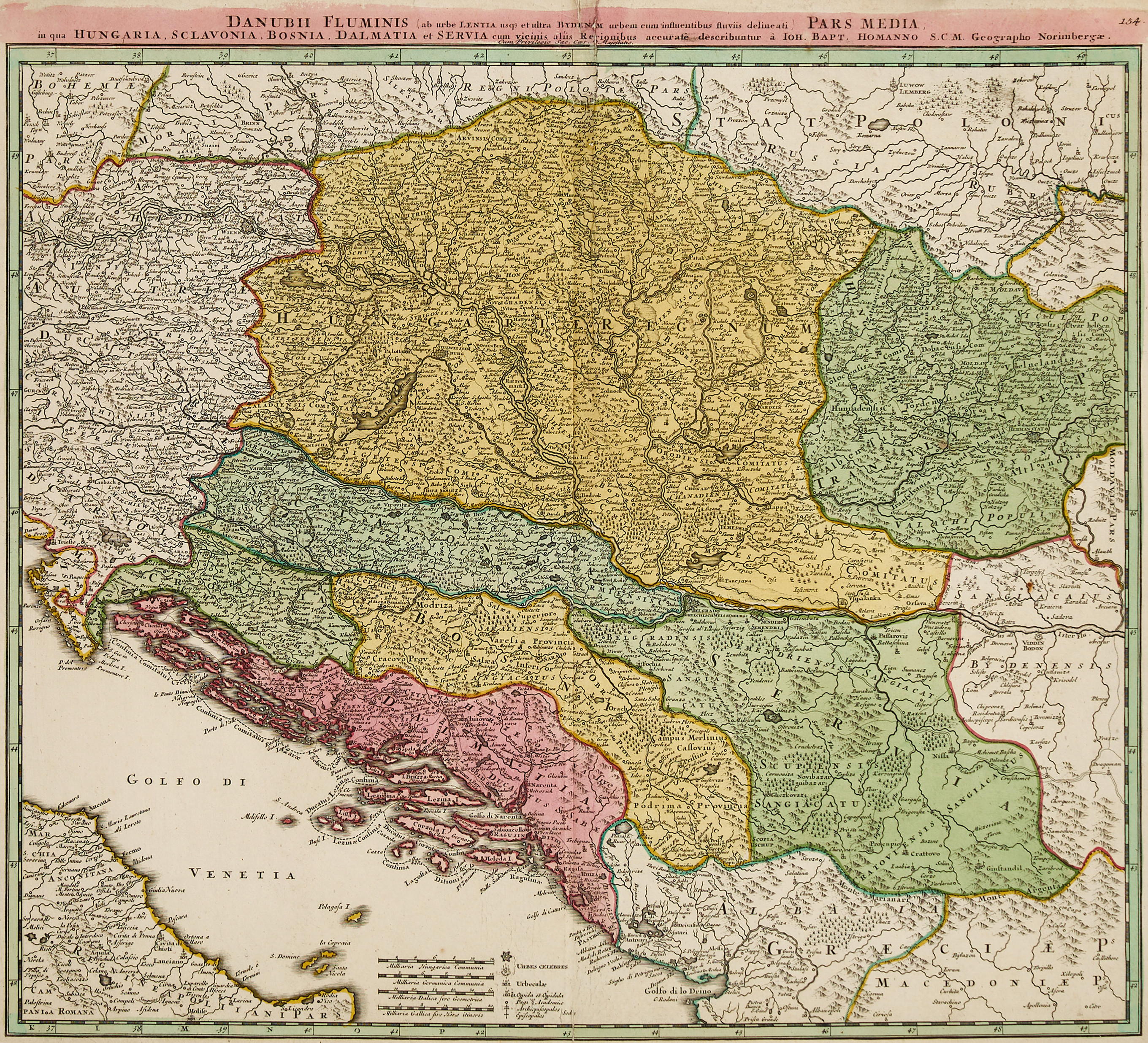 HOMANN (3), Marchionatus Moraviæ Circulus Brunnensis, Circuli Brunnensis Pars Septentrionalis; [Marchionatus Moraviae circulus Preroviensis]: Circuli Preroviensis Pars Australis, och Danubi Fluminis, ca 1720.