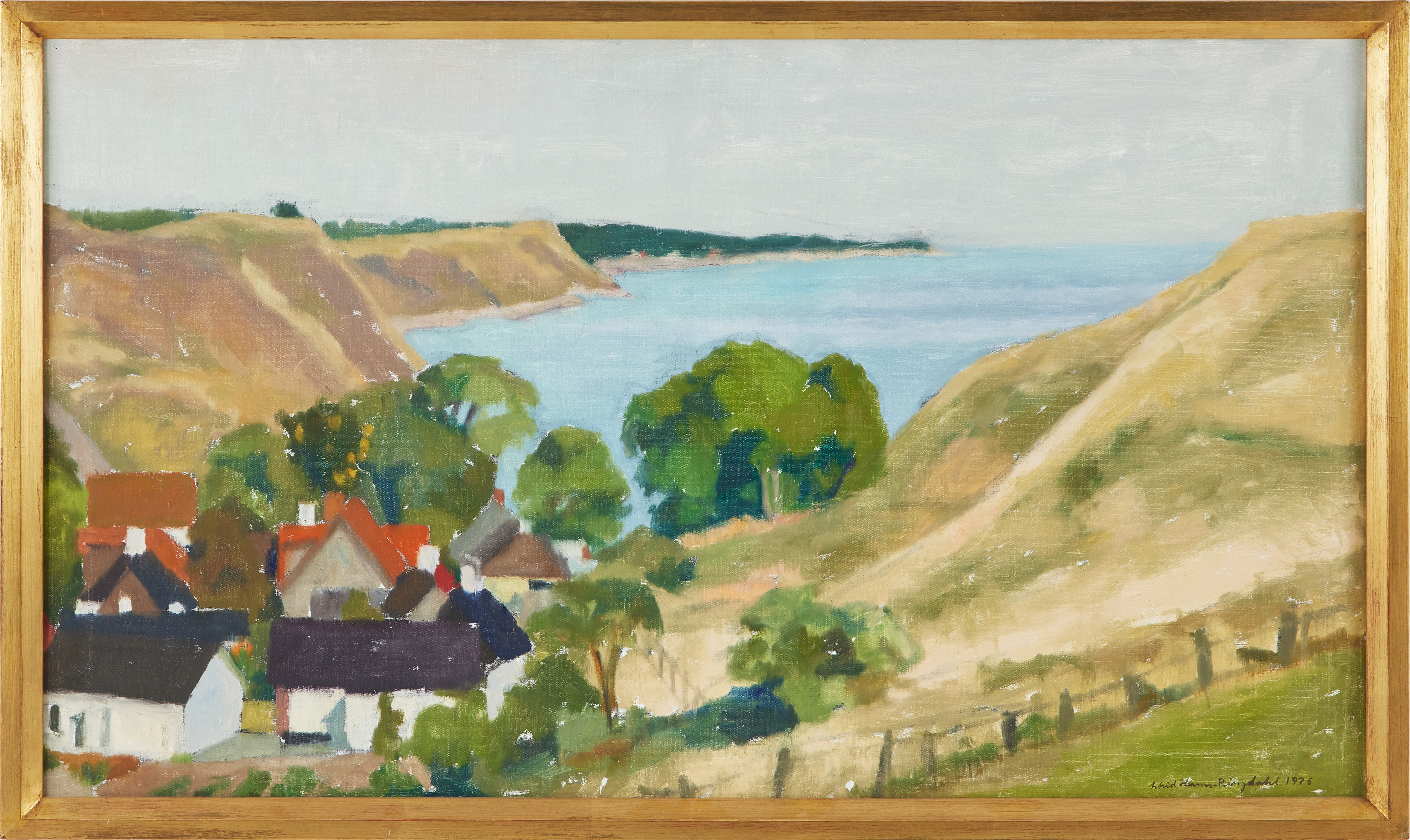 ASTRID HARMS-RINGDAHL. "Byn vid havet, Kåseberga", olja på duk, signerad, 1976.