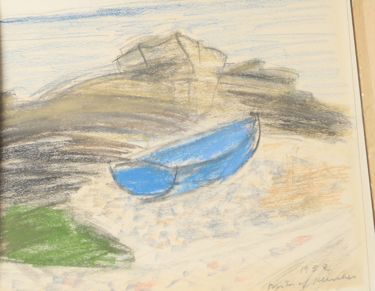 BRITA AF KLERCKER. Uppdragen båt, pastell, signerad 1952.