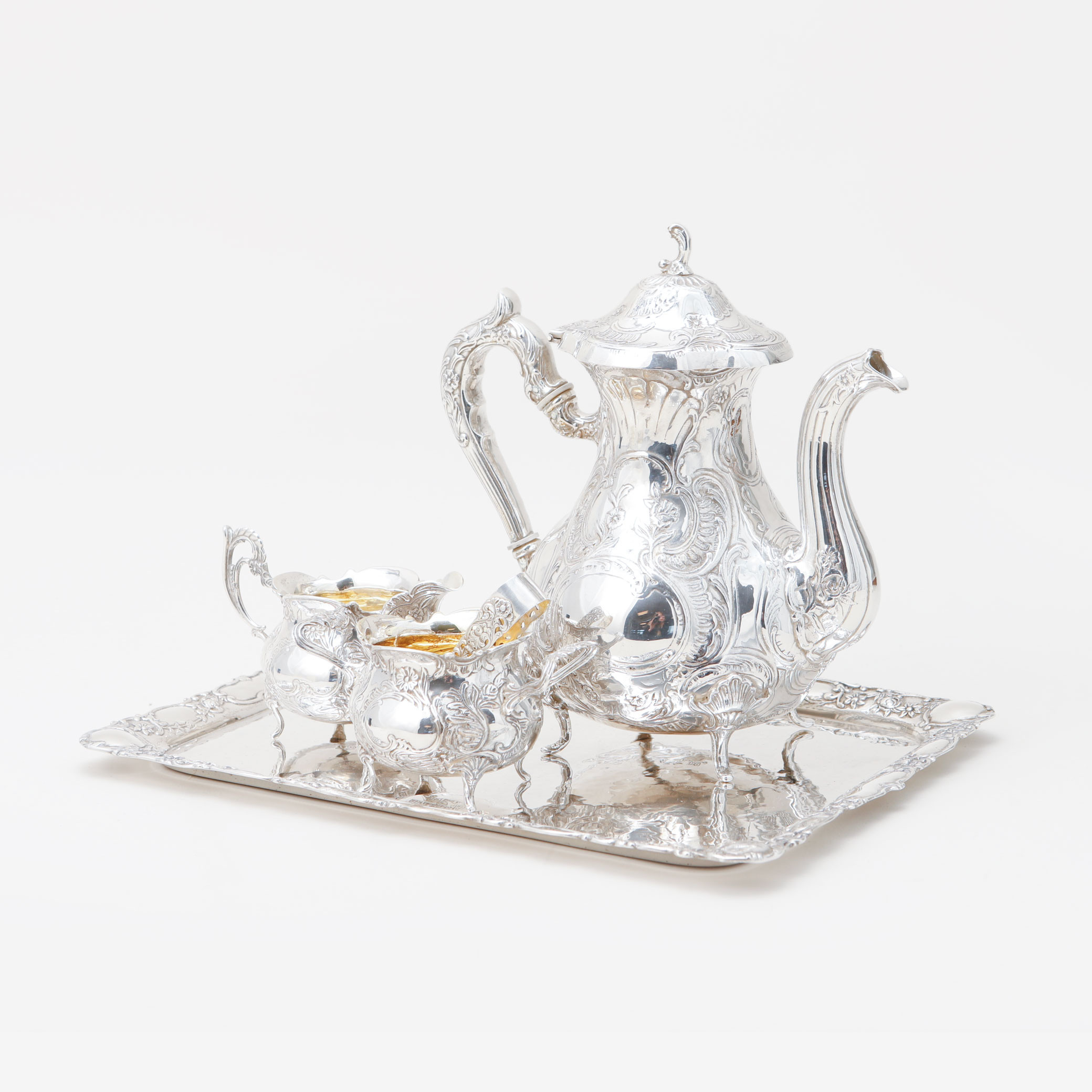 KAFFESERVIS, 5 delar, silver, vikt ca 2050 gram.