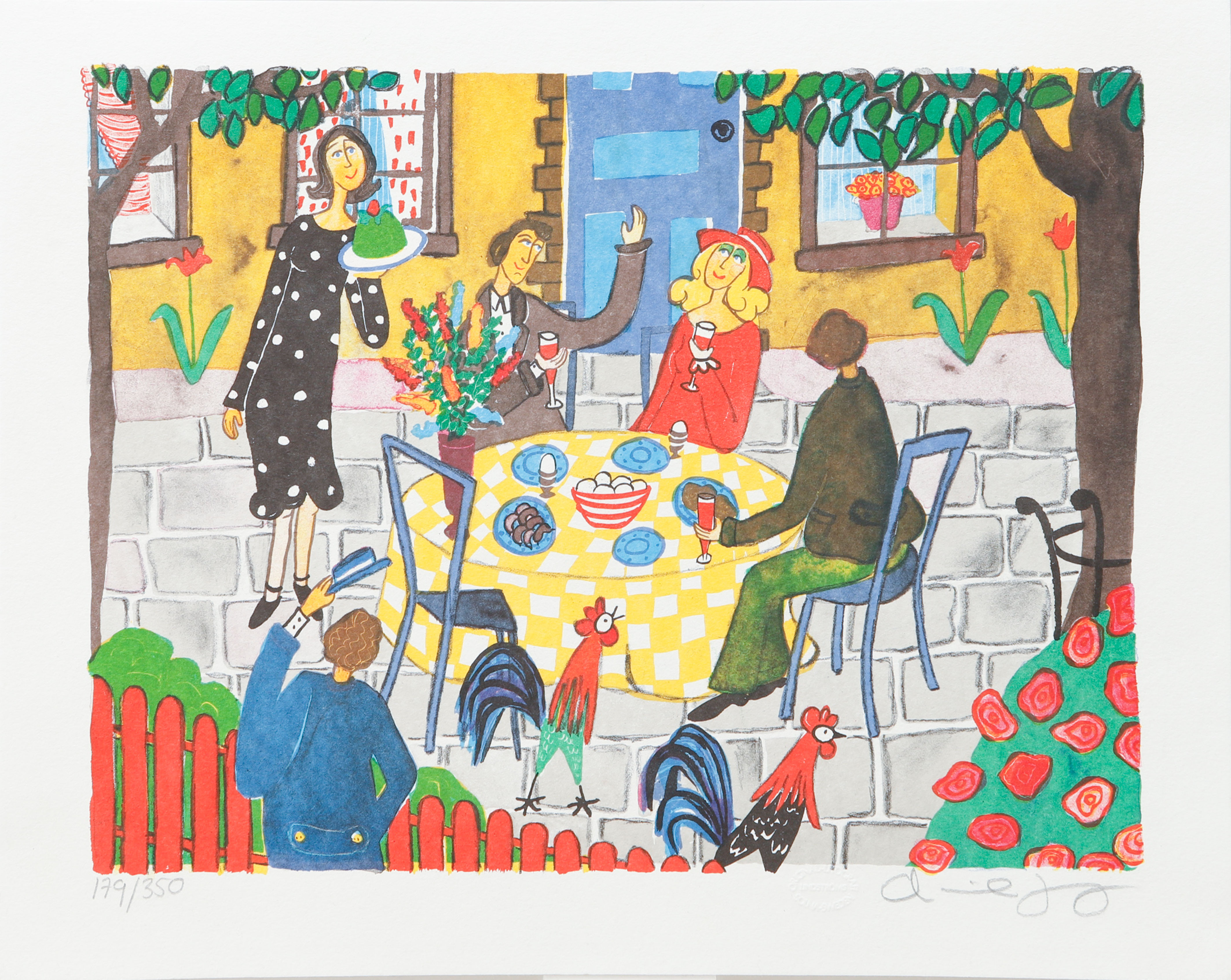 MARIKA LANG. Fikastund, färglitografi, signerad och numrerad 179/350.