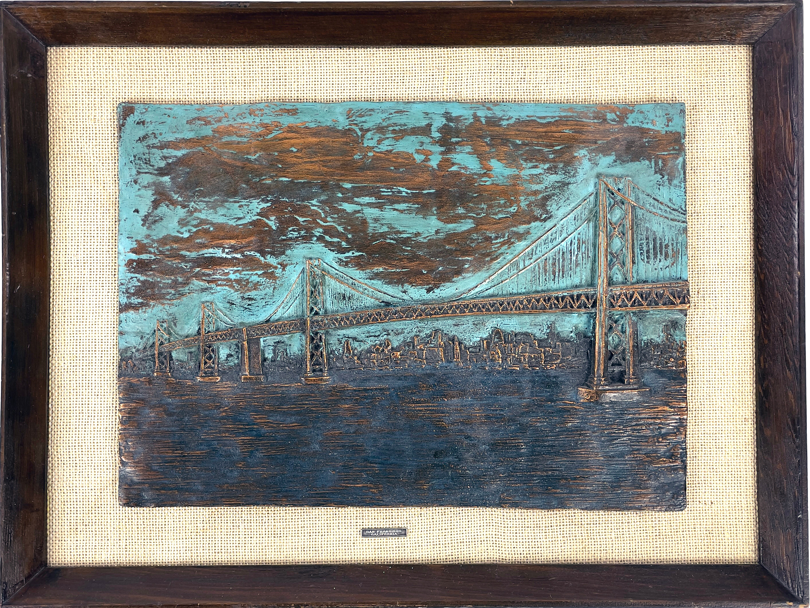 RELIEF, koppar, Golden Gate Bridge, San Francisco, Californien, ej signerad.