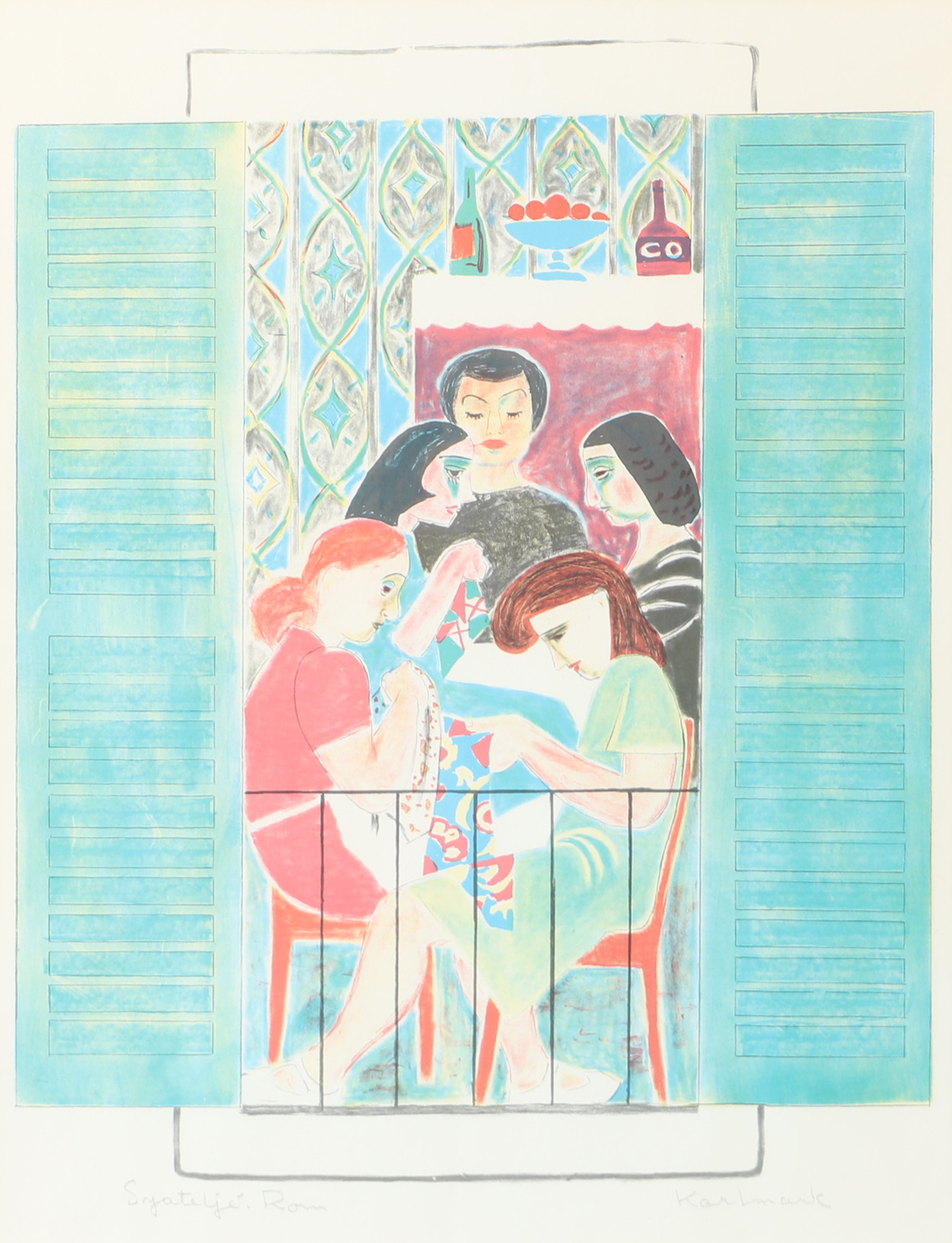 GERHARD KARLMARK. "Syateljé, Rom", färglitografi, signerad karlmark.